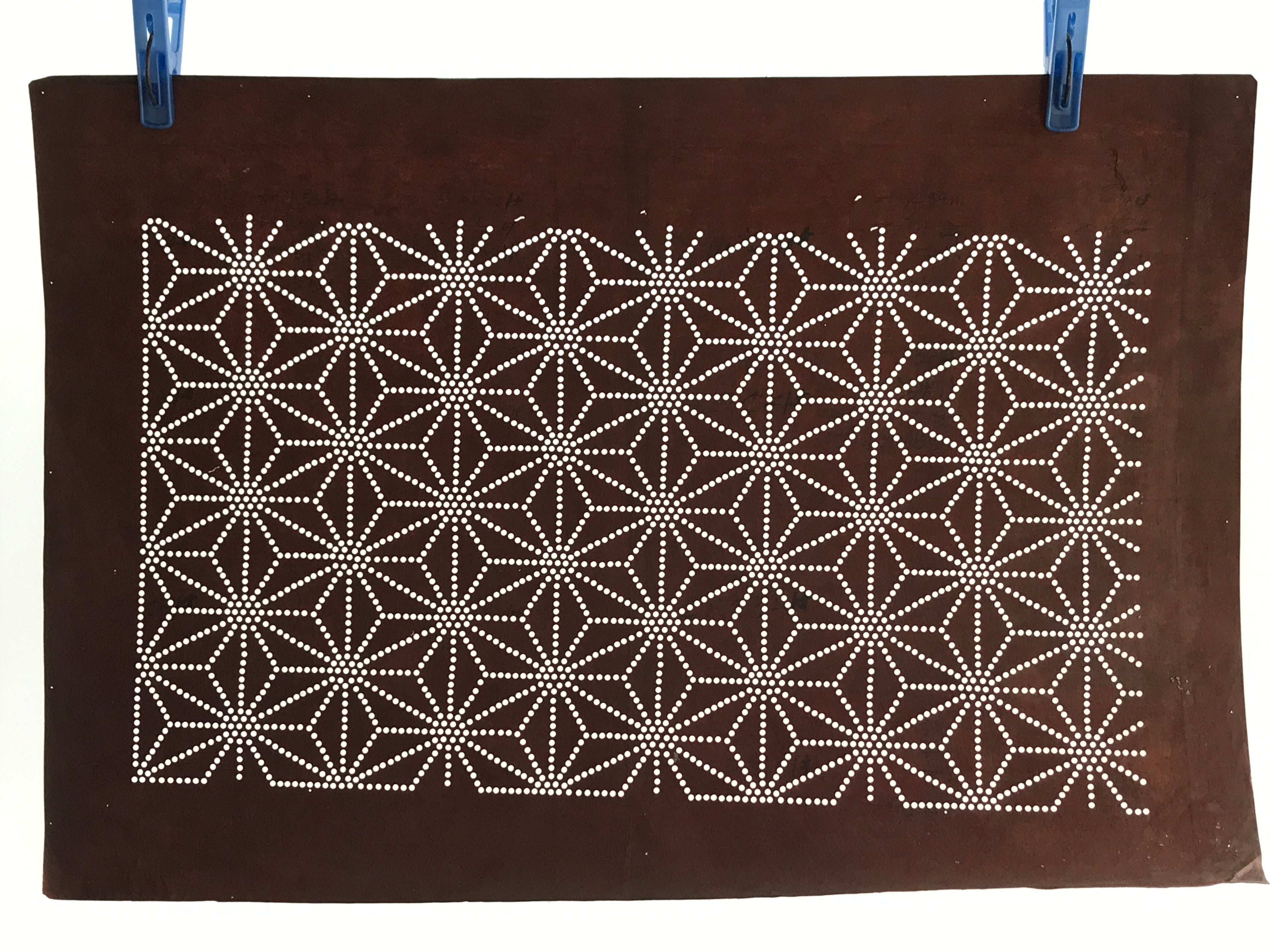 Japanese Antique Ise Katagami Paper Kimono Stencil Asanoha Leaf Design A615