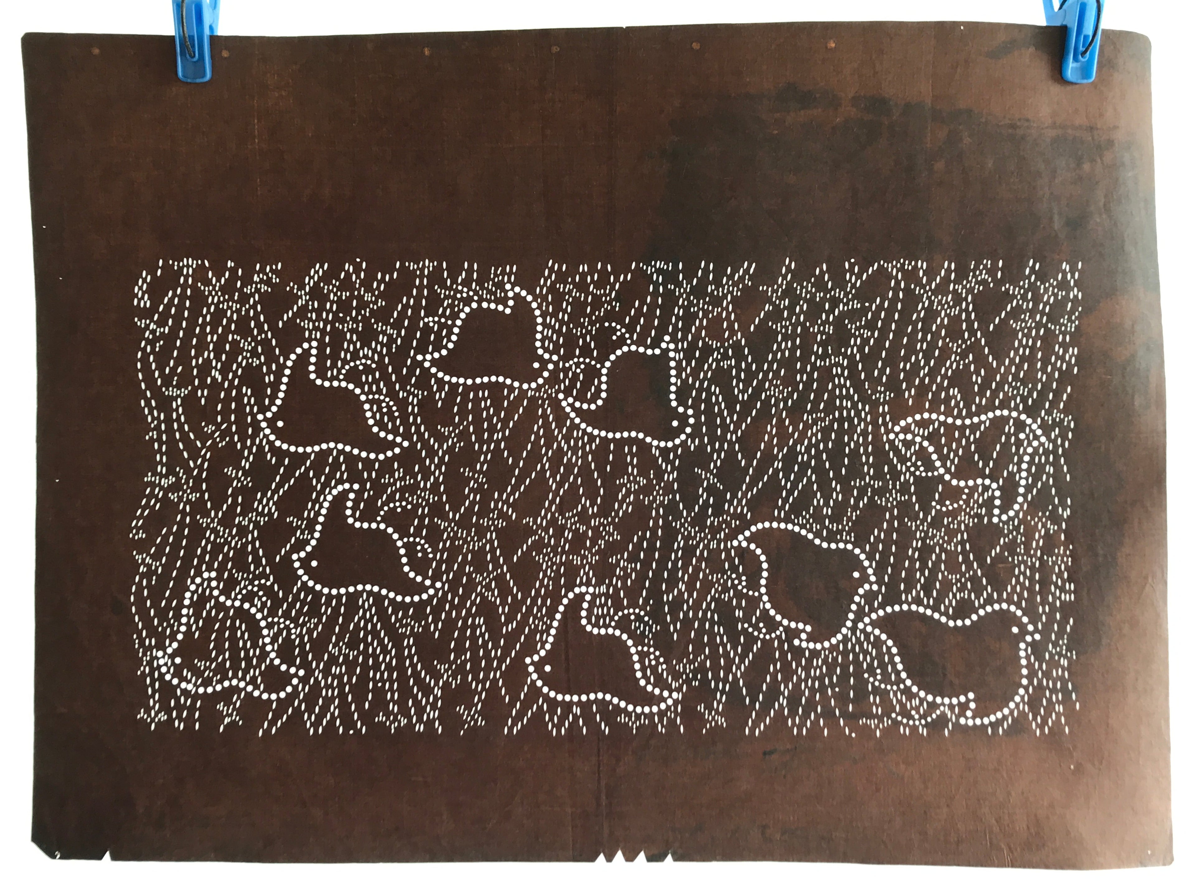 Japanese Antique Ise Katagami Paper Kimono Stencil Chidori Bird Design A610