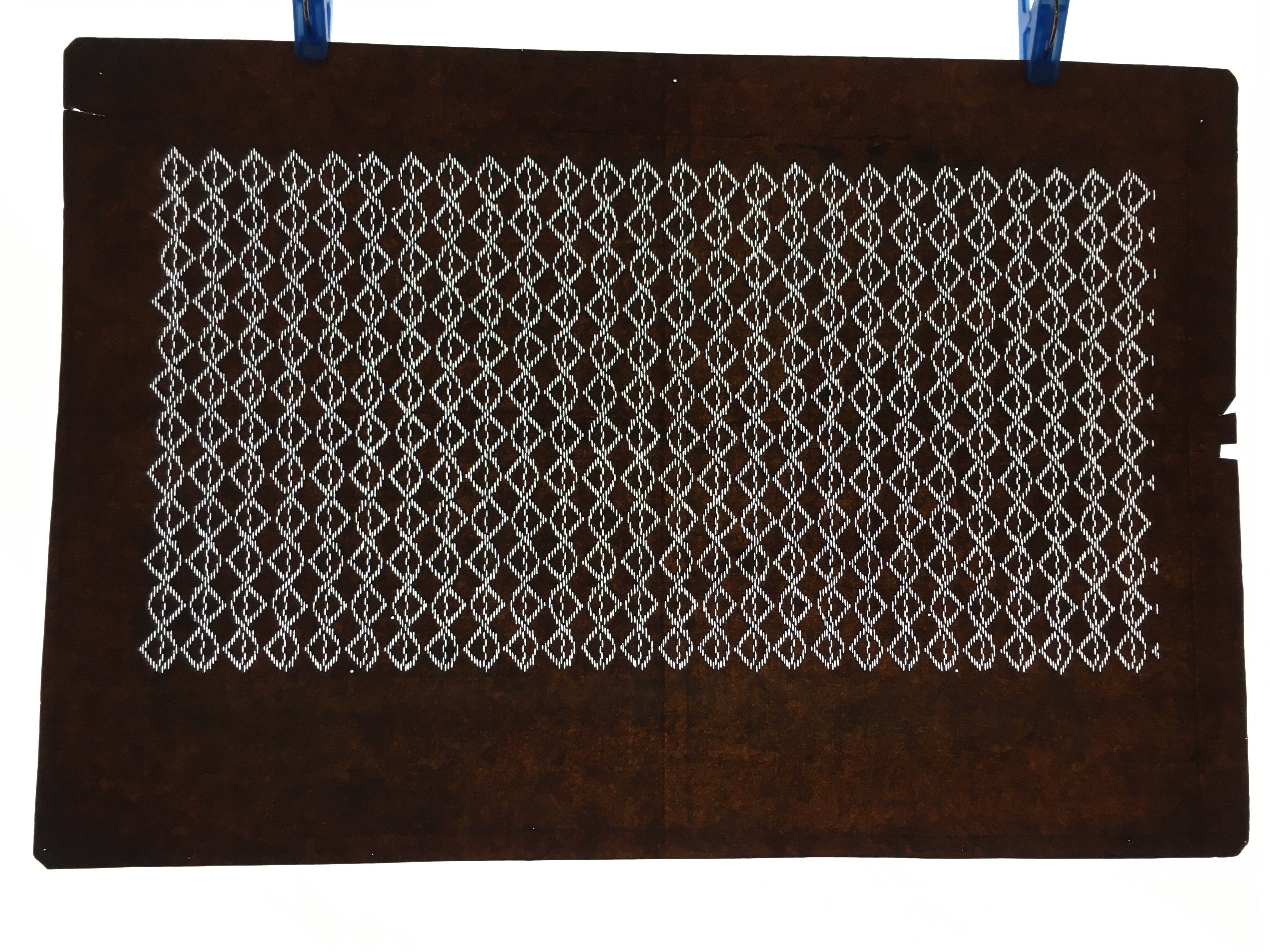 Japanese Antique Ise Katagami Paper Kimono Stencil Edo Chain Wavy Zig-Zag A445