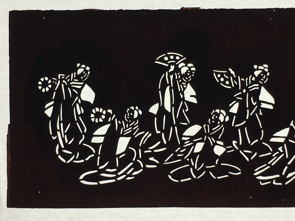 Japanese Antique Ise Katagami Paper Kimono Stencil Edo Dancing Women Design A562