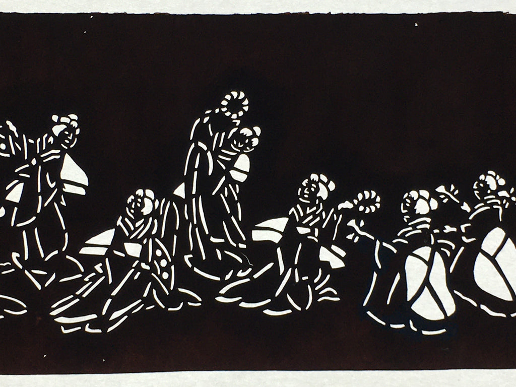 Japanese Antique Ise Katagami Paper Kimono Stencil Edo Dancing Women Design A562