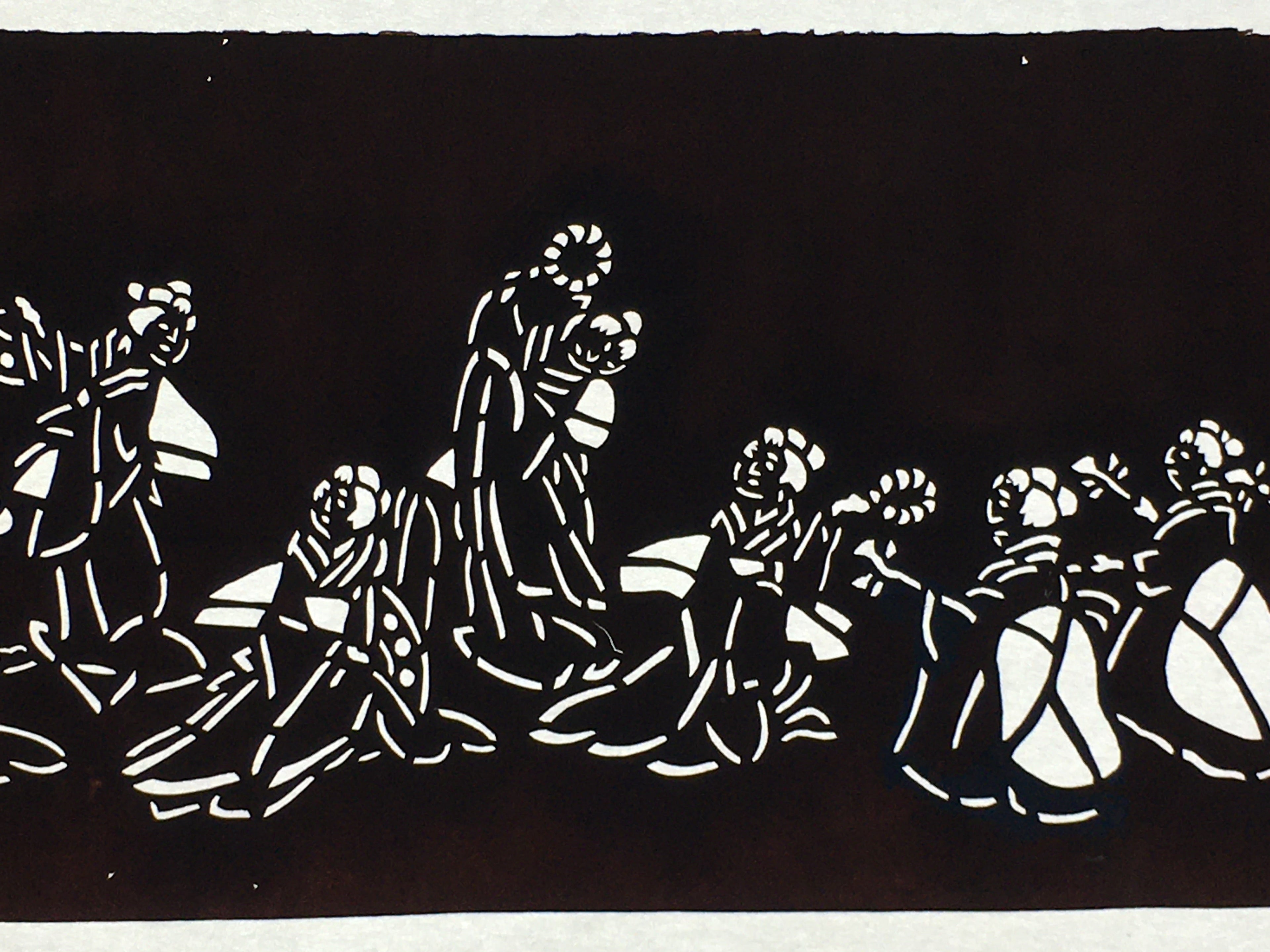 Japanese Antique Ise Katagami Paper Kimono Stencil Edo Dancing Women Design A562