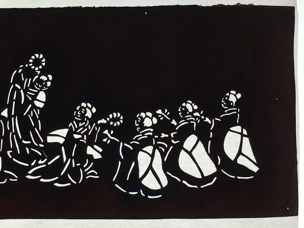 Japanese Antique Ise Katagami Paper Kimono Stencil Edo Dancing Women Design A562