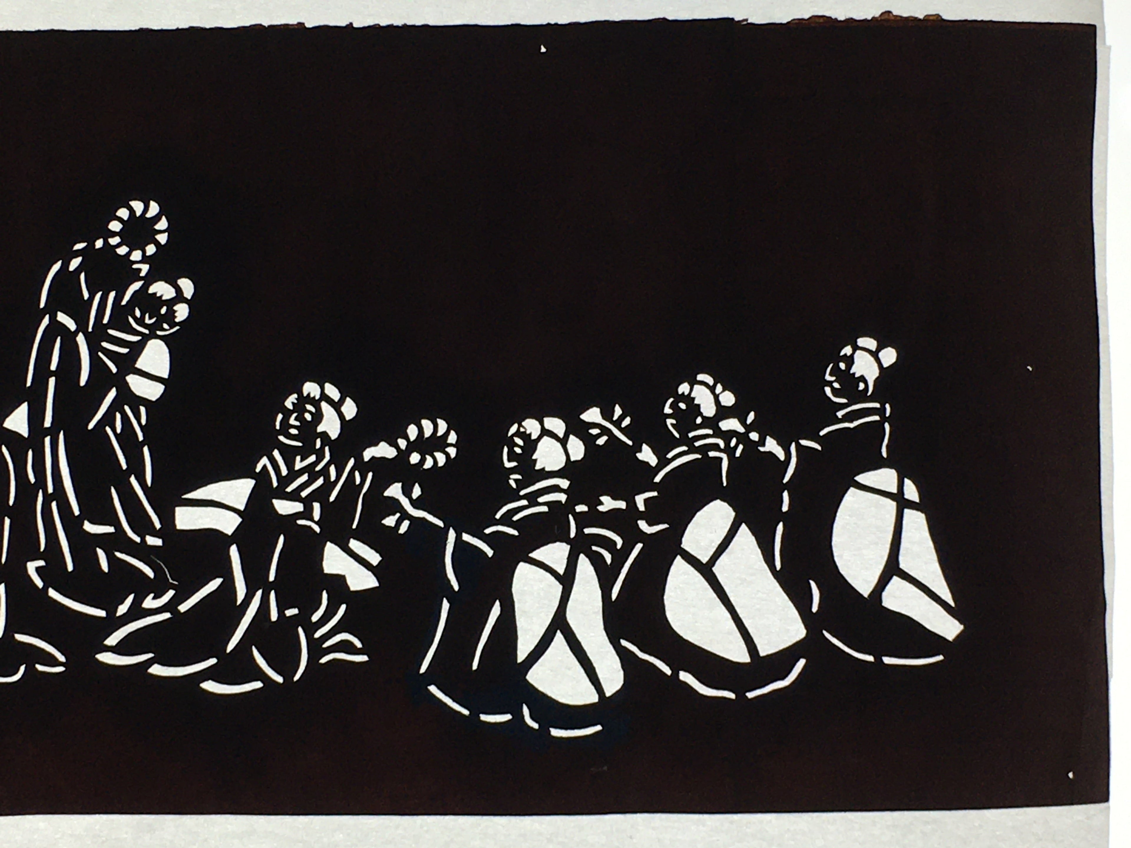 Japanese Antique Ise Katagami Paper Kimono Stencil Edo Dancing Women Design A562