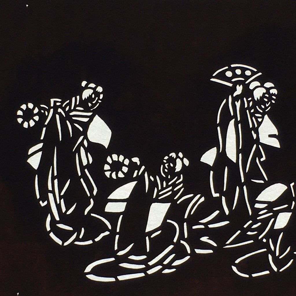 Japanese Antique Ise Katagami Paper Kimono Stencil Edo Dancing Women Design A562