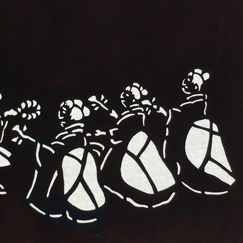 Japanese Antique Ise Katagami Paper Kimono Stencil Edo Dancing Women Design A562