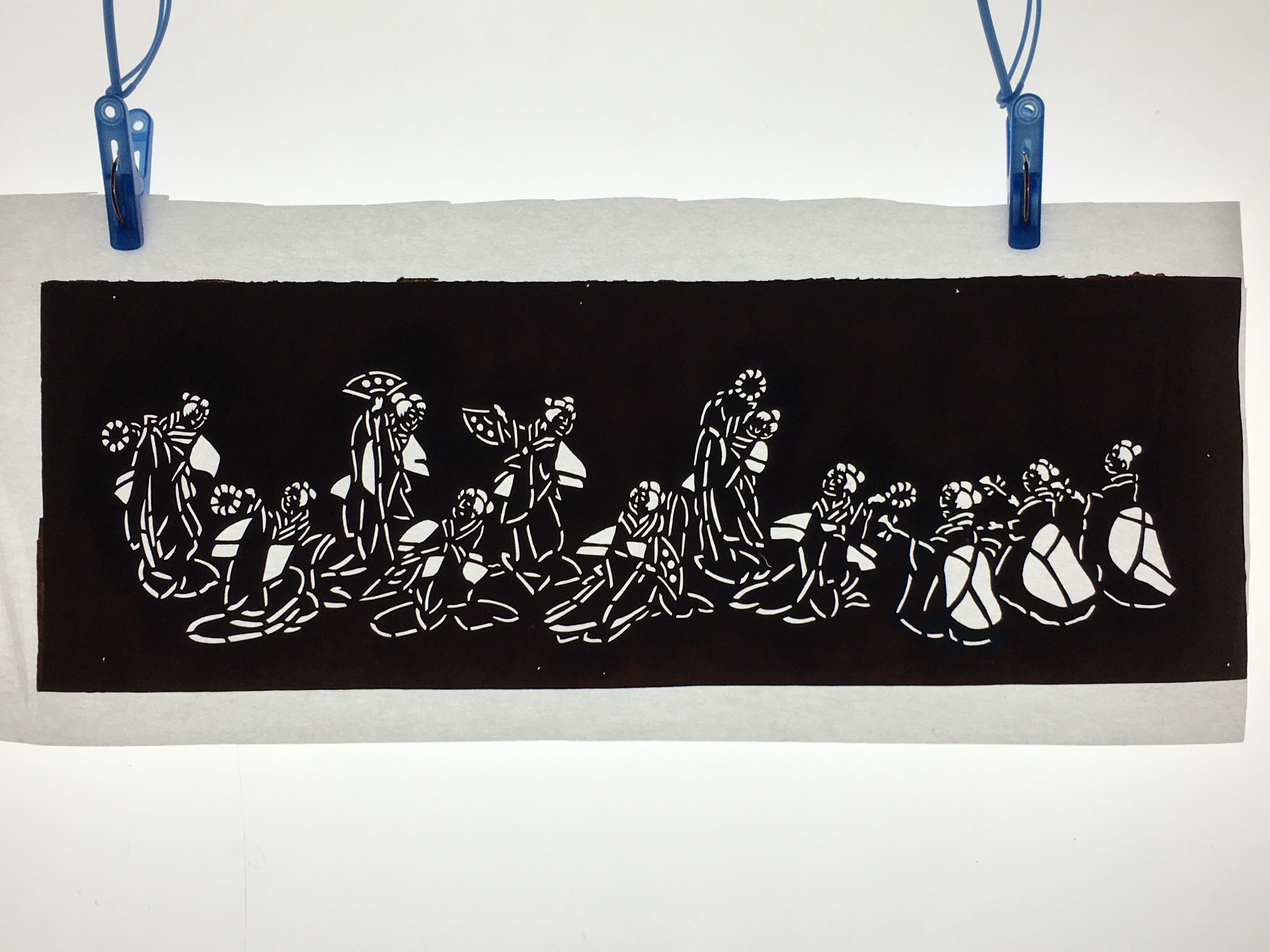 Japanese Antique Ise Katagami Paper Kimono Stencil Edo Dancing Women Design A562