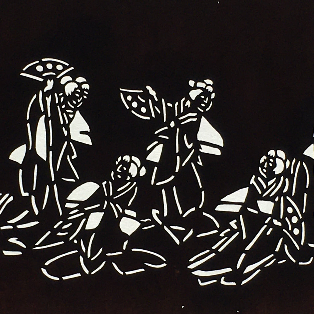 Japanese Antique Ise Katagami Paper Kimono Stencil Edo Dancing Women Design A562