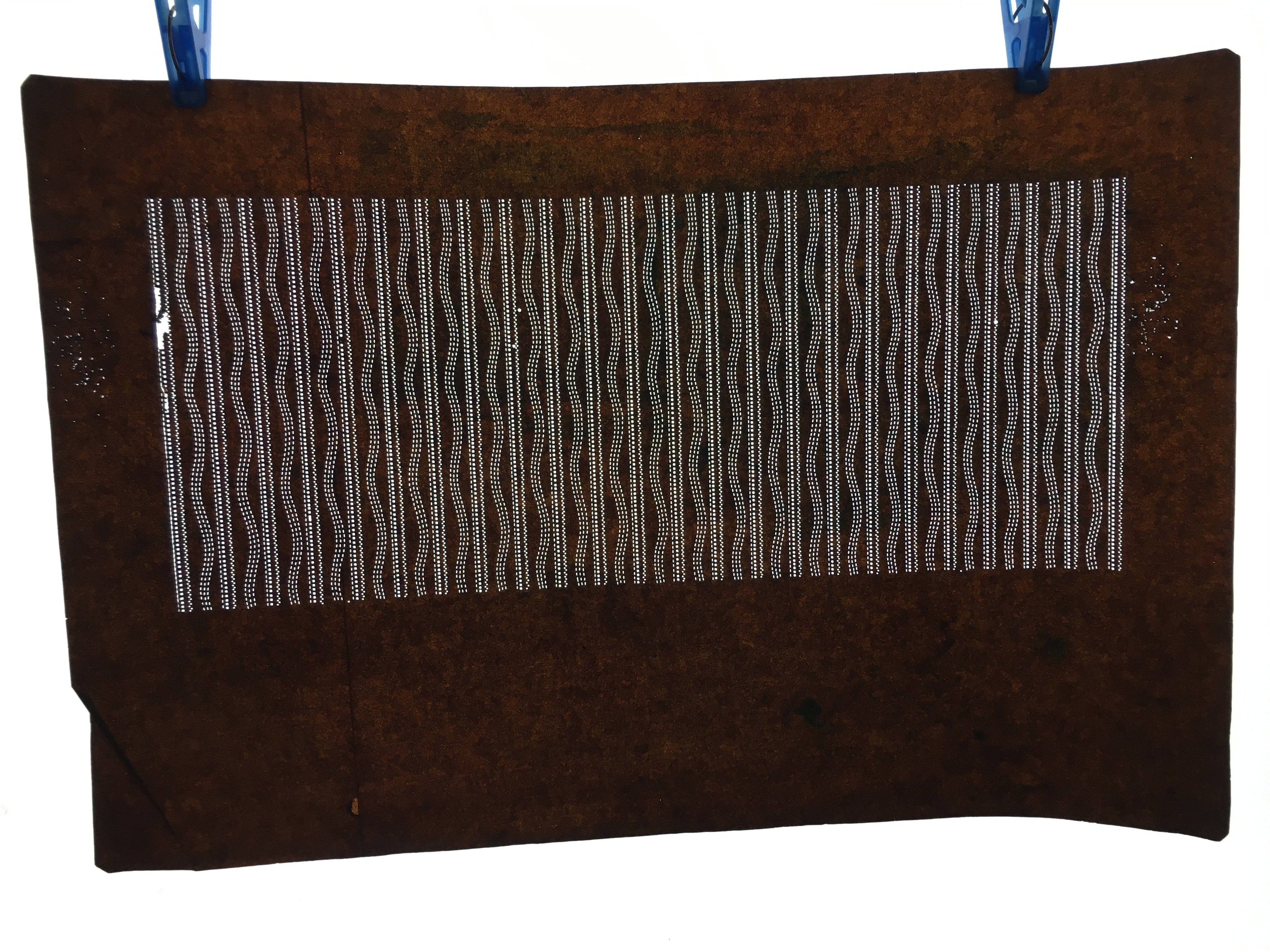 Japanese Antique Ise Katagami Paper Kimono Stencil Edo Dot Wavy Line Pattern A50