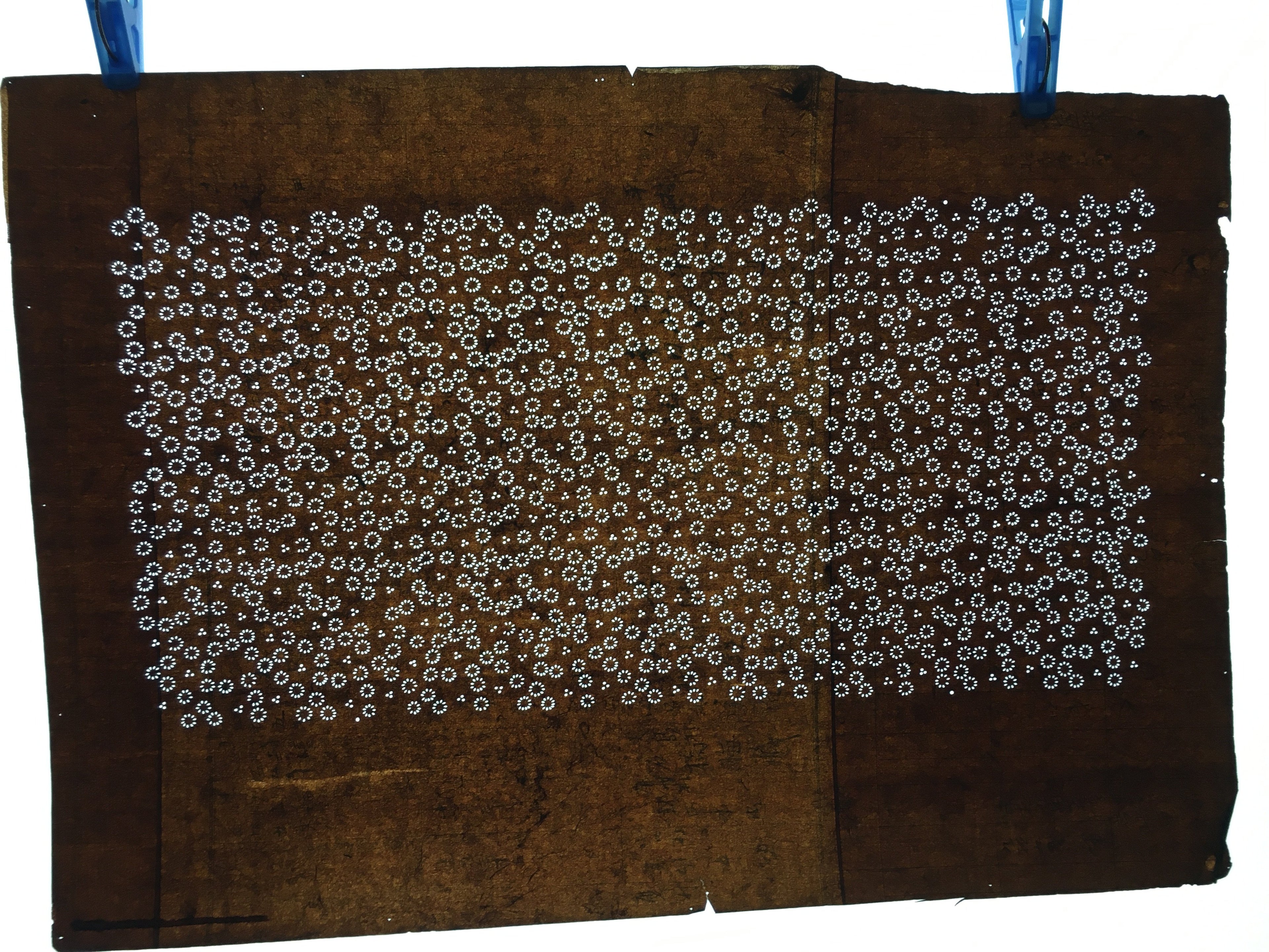 Japanese Antique Ise Katagami Paper Kimono Stencil Edo Dotted Circle Pattern A53