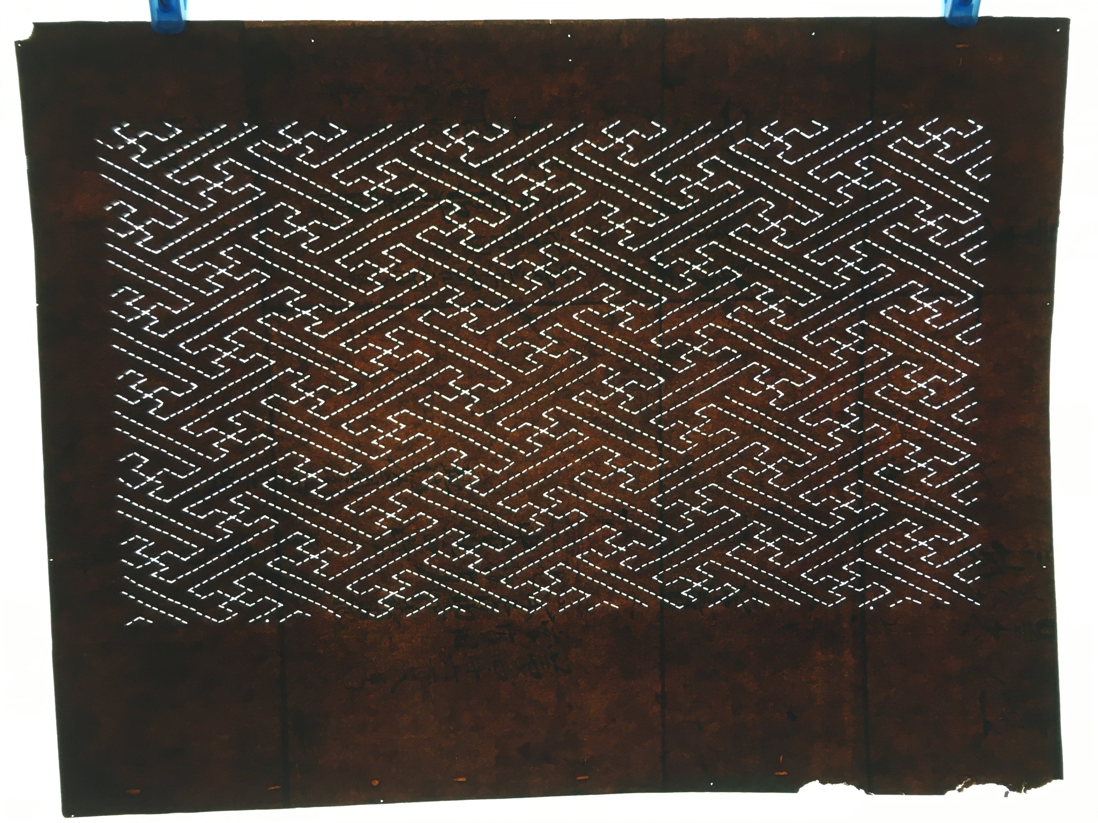 Japanese Antique Ise Katagami Paper Kimono Stencil Edo Dotted Line Pattern A515