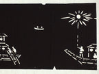 Japanese Antique Ise Katagami Paper Kimono Stencil Edo Festival Boats Fireworks