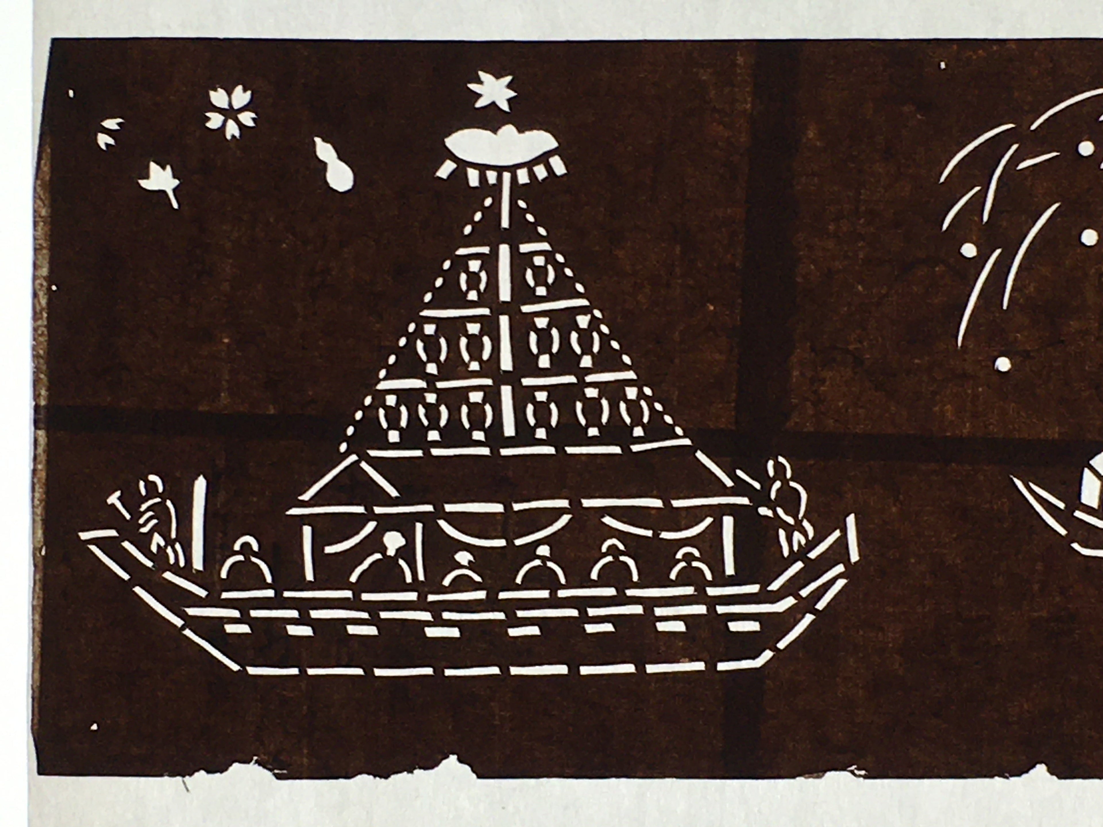 Japanese Antique Ise Katagami Paper Kimono Stencil Edo Festival Fireworks A563