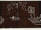 Japanese Antique Ise Katagami Paper Kimono Stencil Edo Festival Fireworks A563
