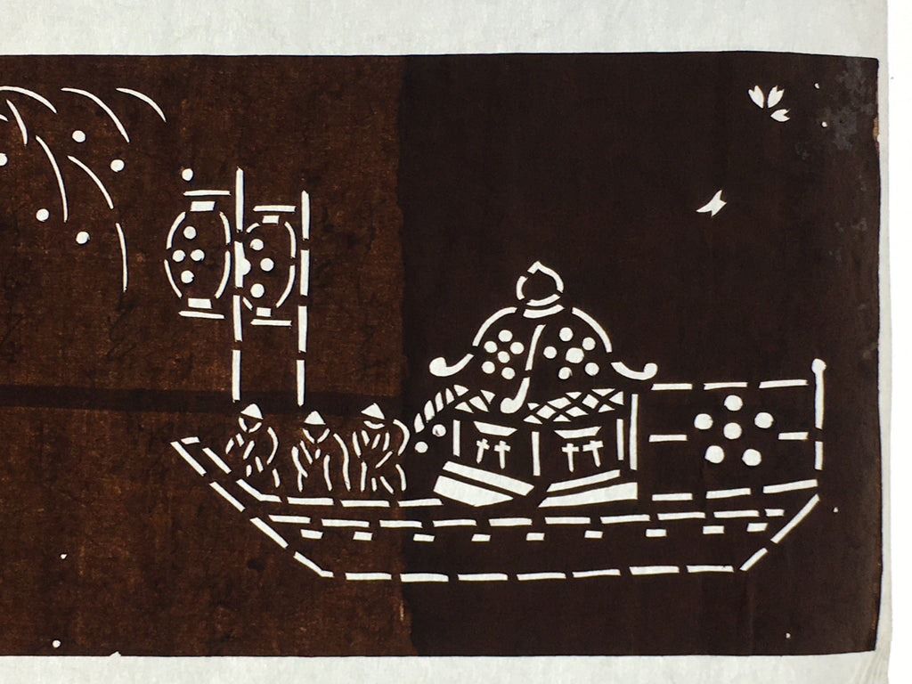 Japanese Antique Ise Katagami Paper Kimono Stencil Edo Festival Fireworks A563