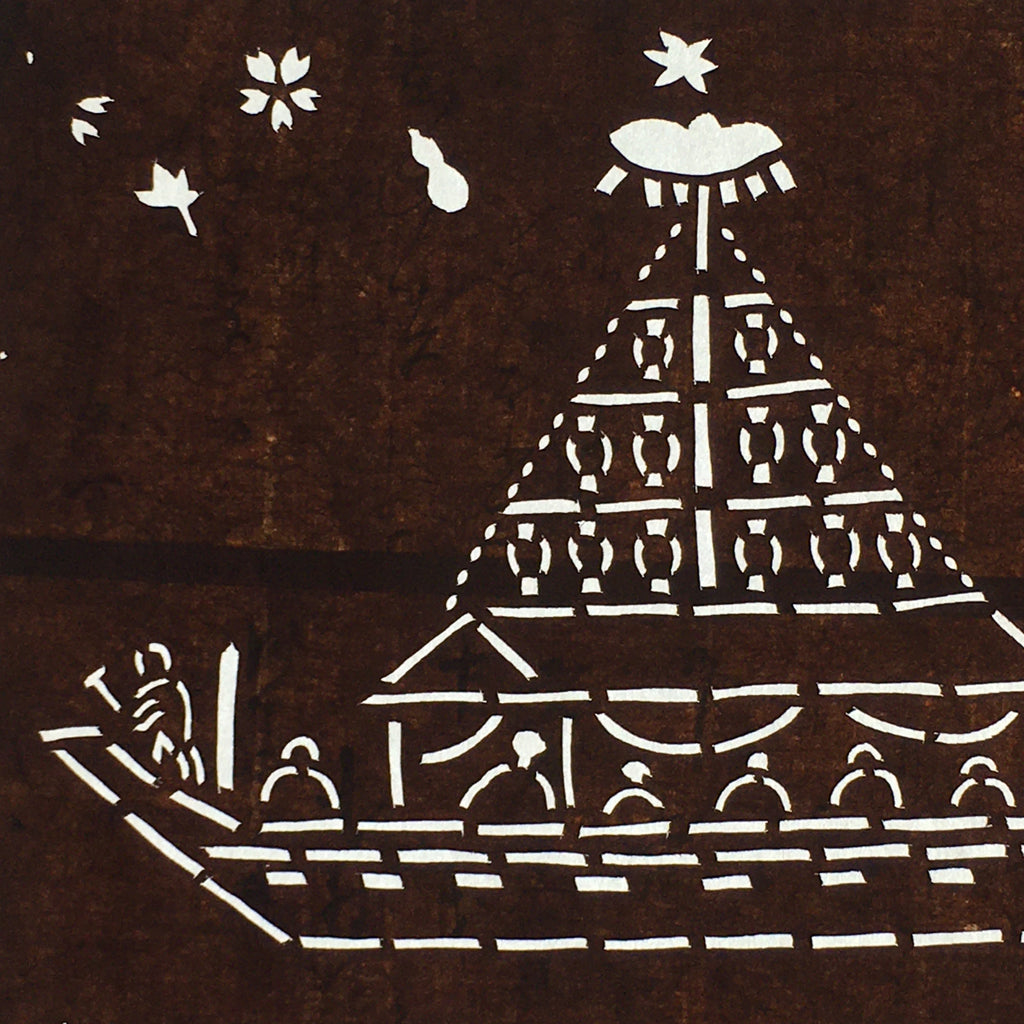 Japanese Antique Ise Katagami Paper Kimono Stencil Edo Festival Fireworks A563