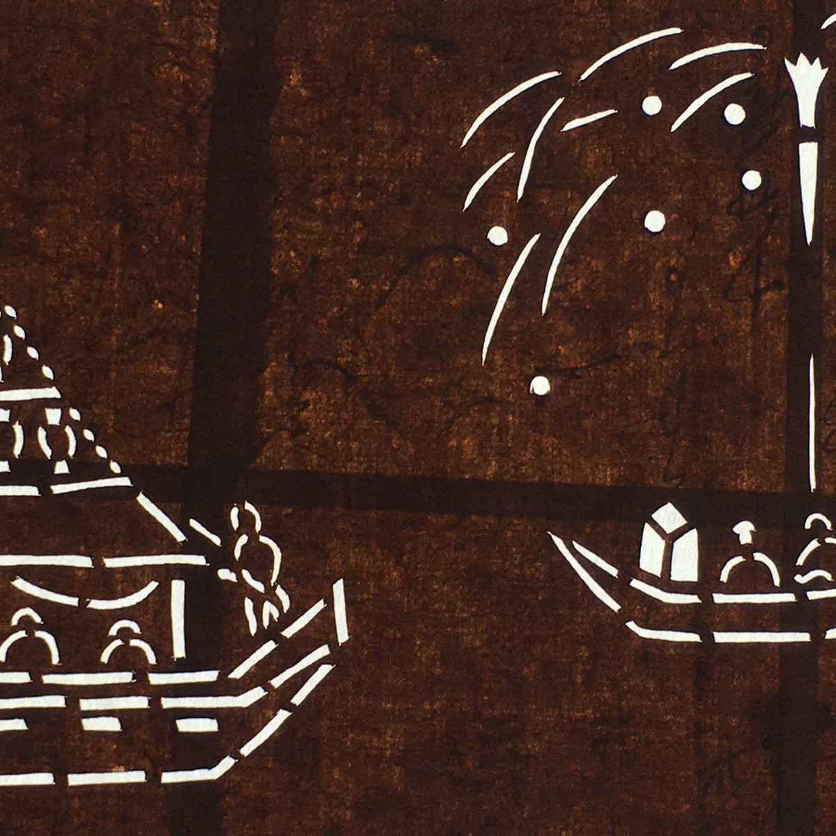 Japanese Antique Ise Katagami Paper Kimono Stencil Edo Festival Fireworks A563