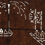 Japanese Antique Ise Katagami Paper Kimono Stencil Edo Festival Fireworks A563