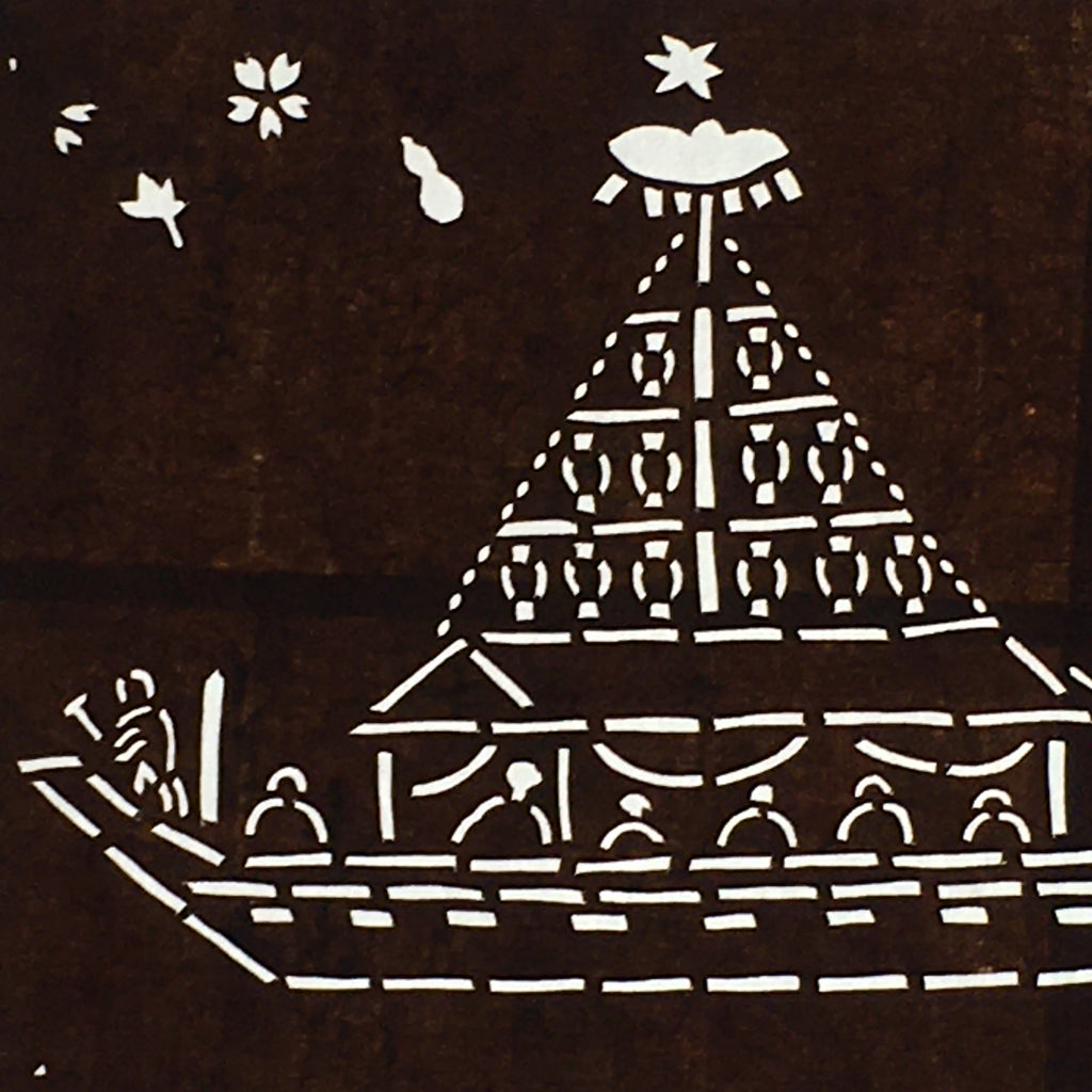 Japanese Antique Ise Katagami Paper Kimono Stencil Edo Festival Fireworks A563