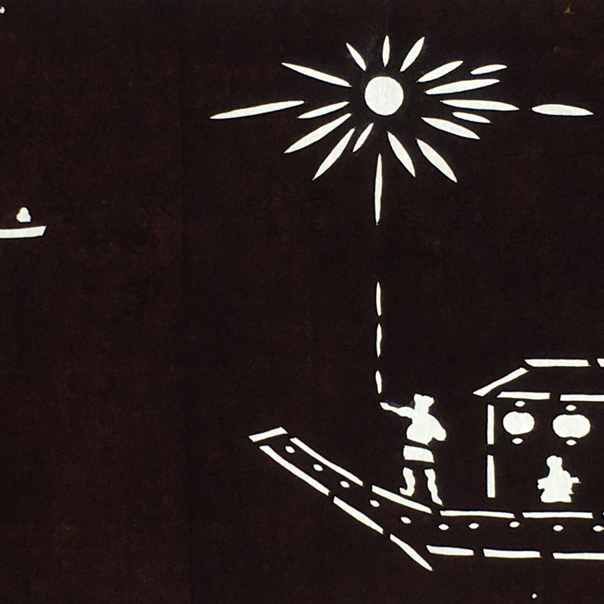 Japanese Antique Ise Katagami Paper Kimono Stencil Edo Festival Fireworks A566