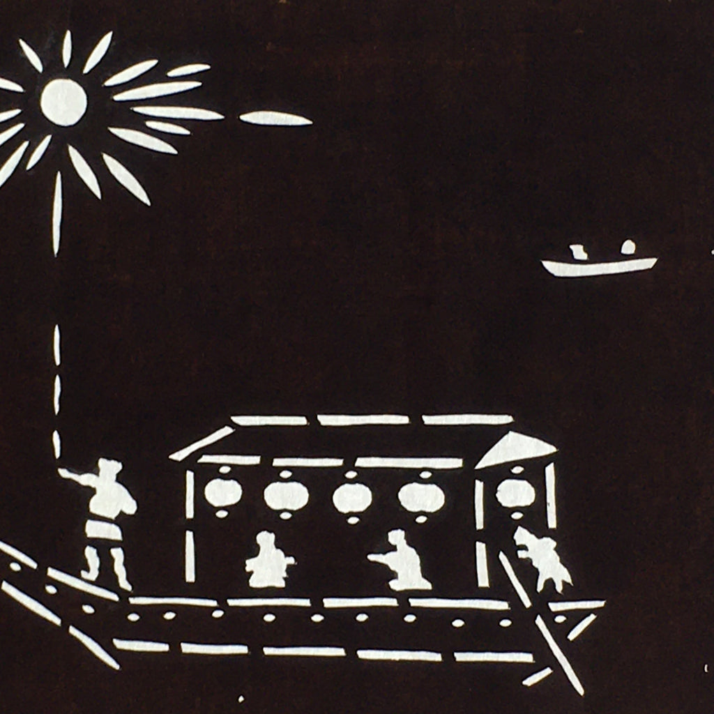 Japanese Antique Ise Katagami Paper Kimono Stencil Edo Festival Fireworks A566