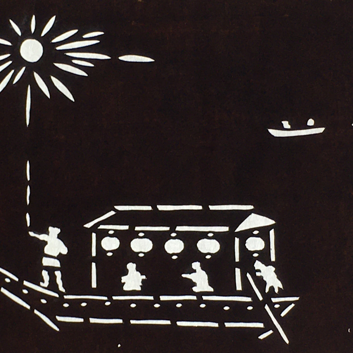 Japanese Antique Ise Katagami Paper Kimono Stencil Edo Festival Fireworks A566