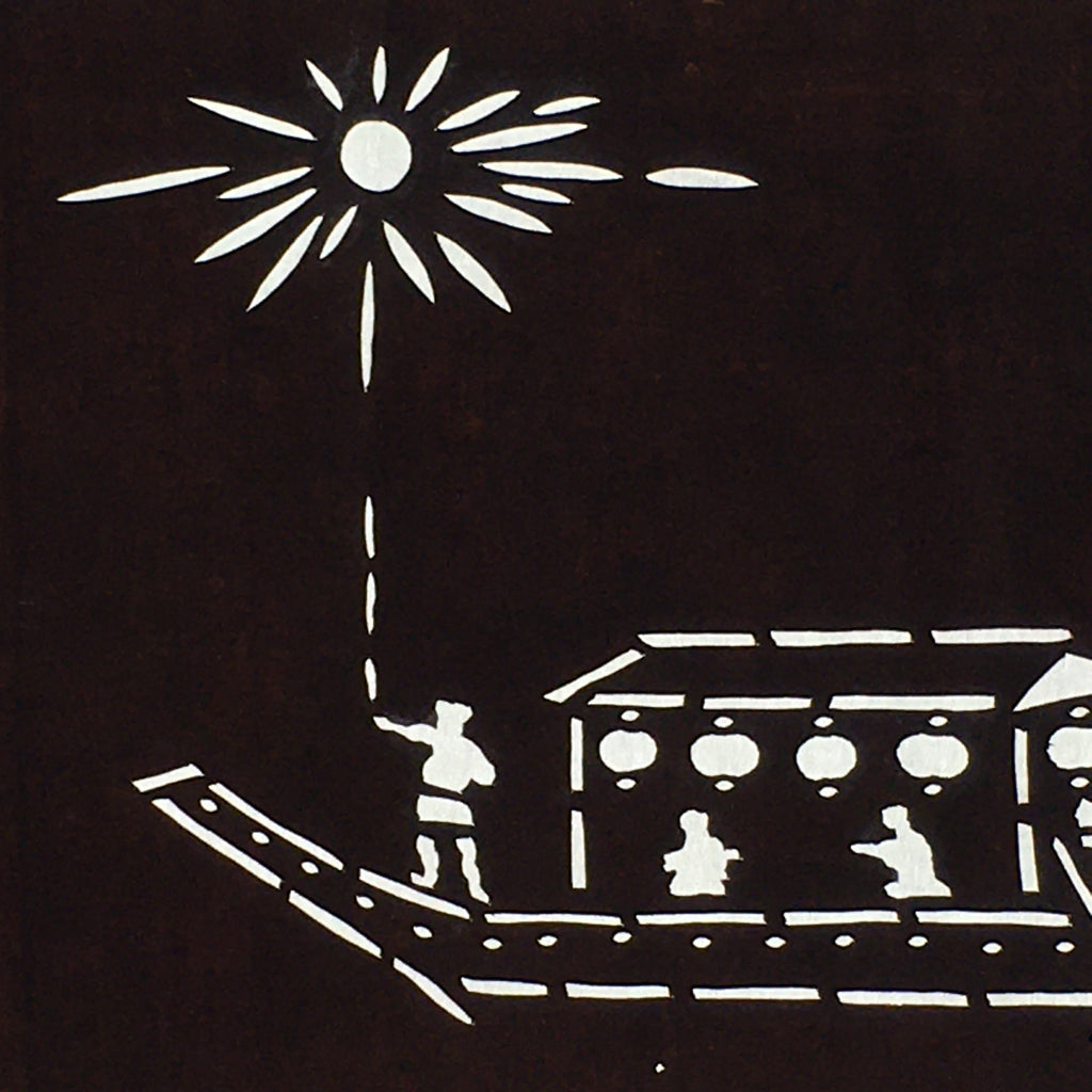 Japanese Antique Ise Katagami Paper Kimono Stencil Edo Festival Fireworks A566