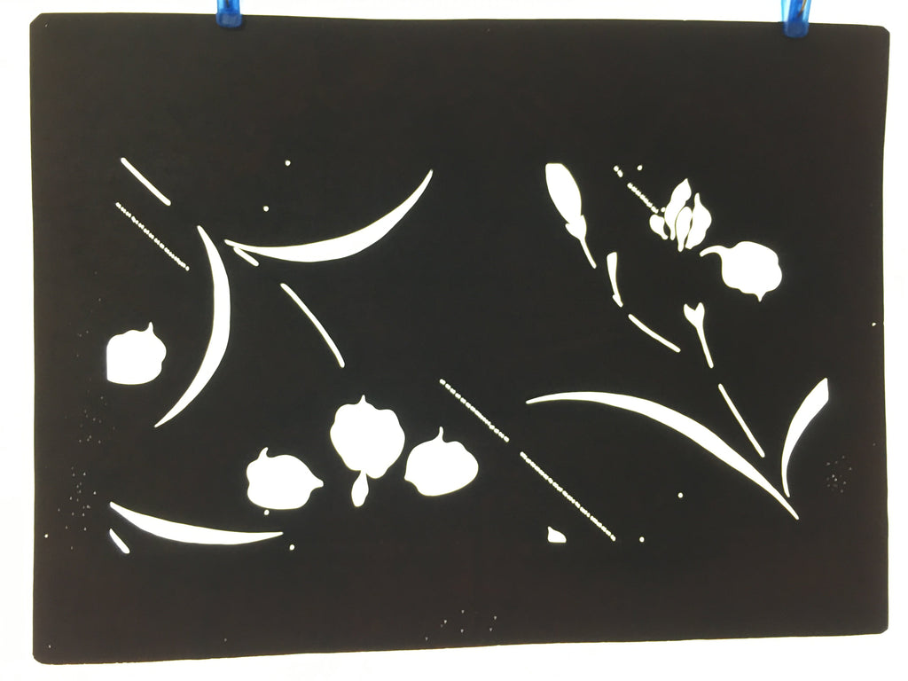 Japanese Antique Ise Katagami Paper Kimono Stencil Edo Flower Leaf A416