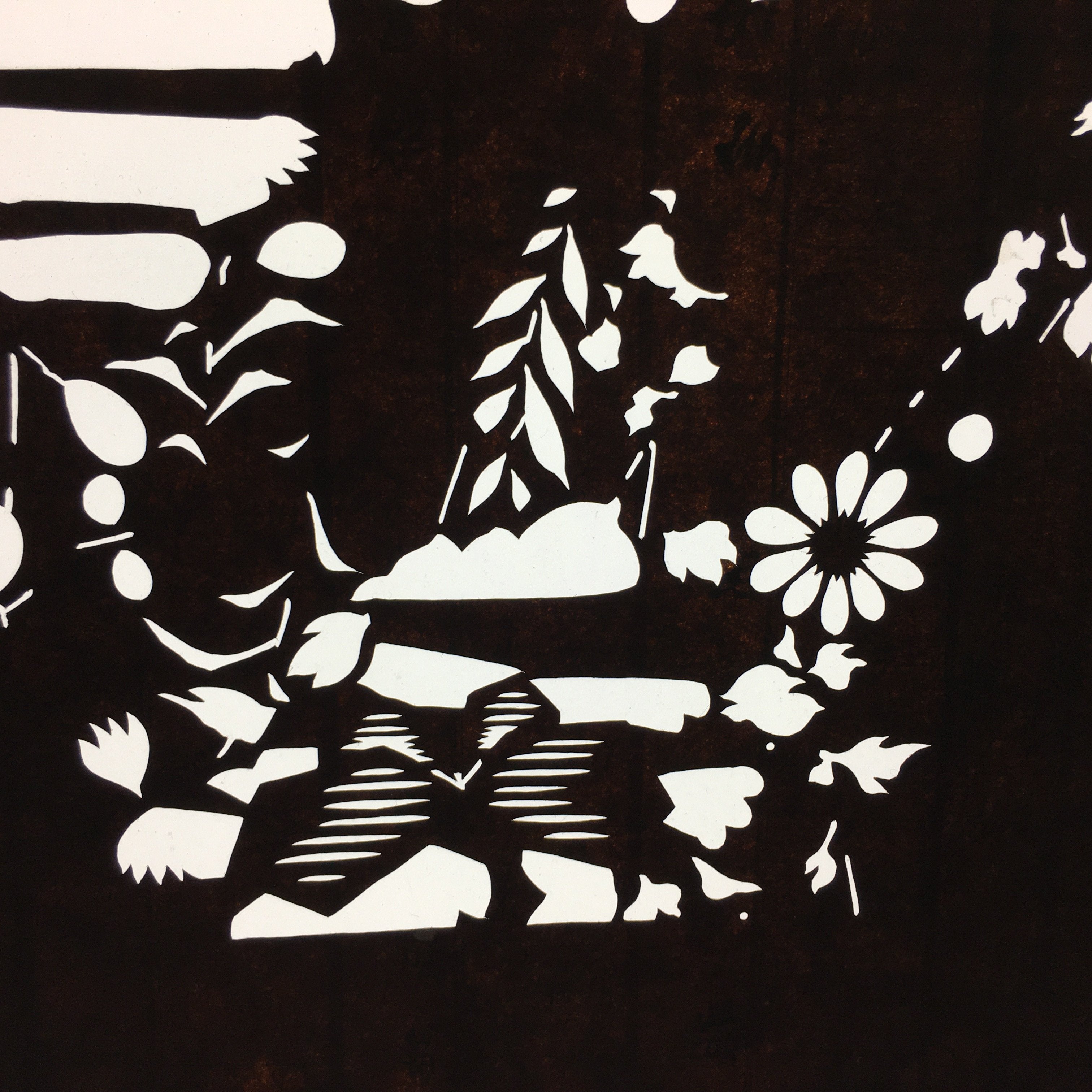 Japanese Antique Ise Katagami Paper Kimono Stencil Edo Flower Pattern A512