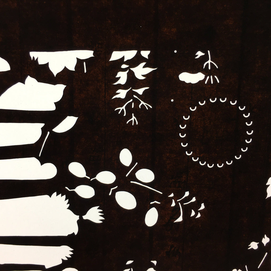 Japanese Antique Ise Katagami Paper Kimono Stencil Edo Flower Pattern A512