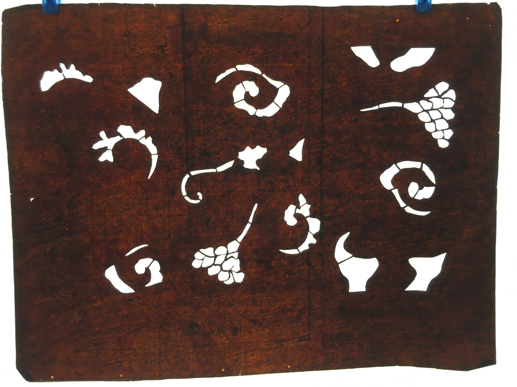 Japanese Antique Ise Katagami Paper Kimono Stencil Edo Flower Plant Pattern A514