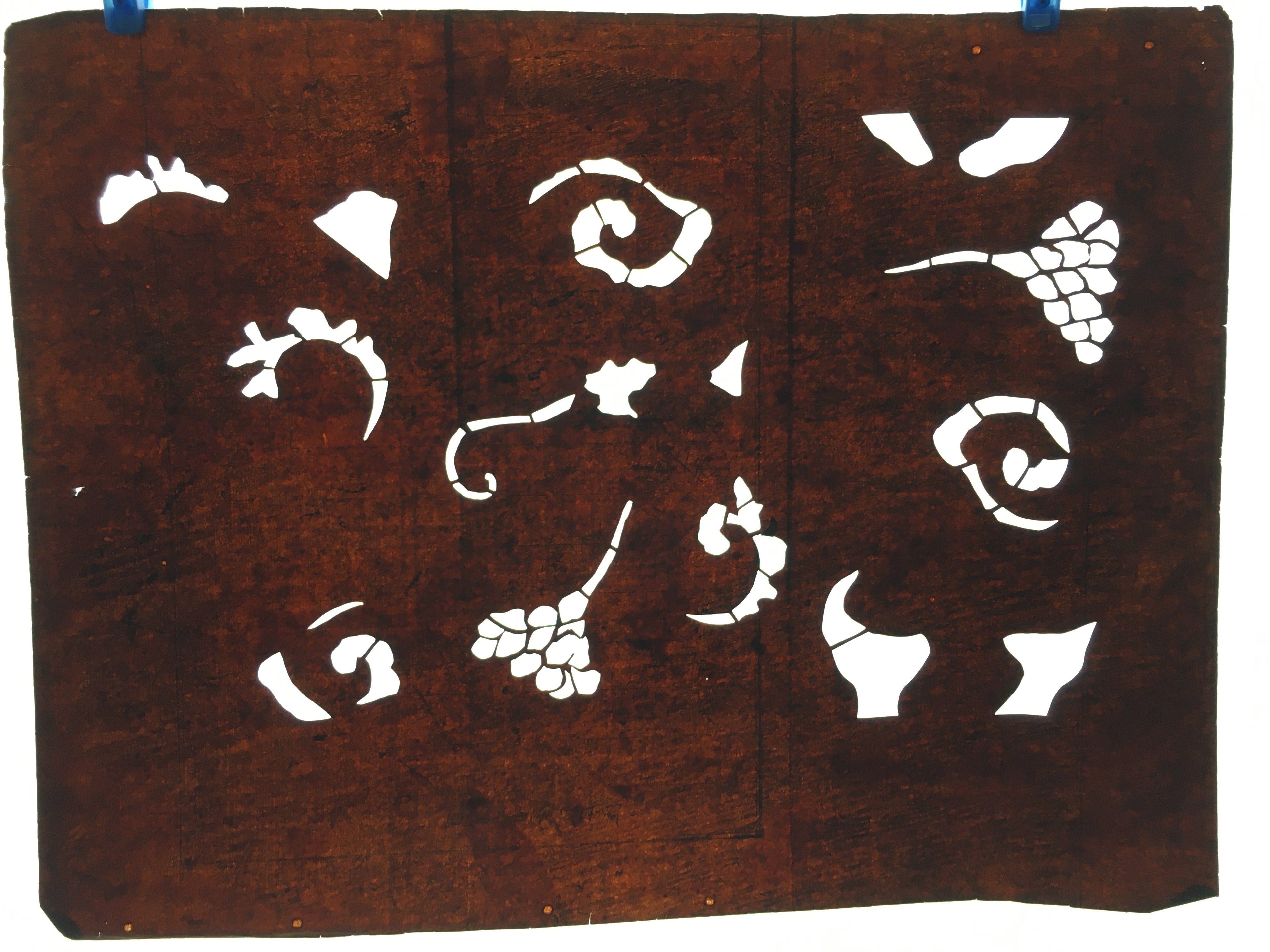 Japanese Antique Ise Katagami Paper Kimono Stencil Edo Flower Plant Pattern A514