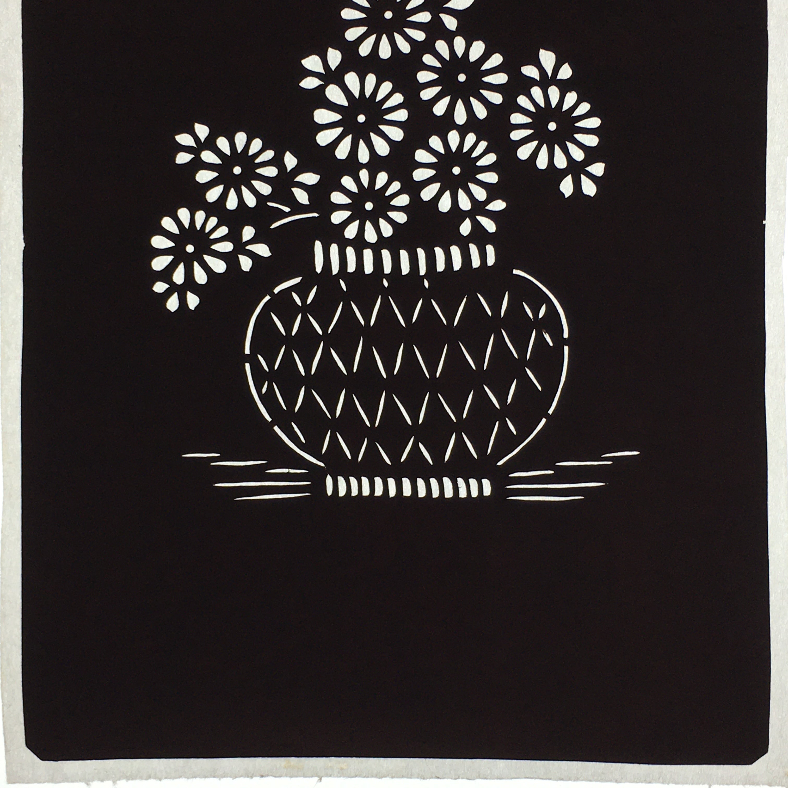 Japanese Antique Ise Katagami Paper Kimono Stencil Edo Flowers Design A567