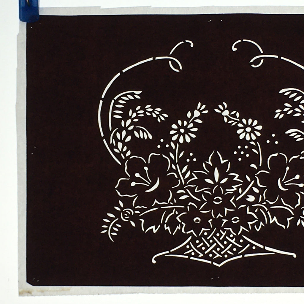 Japanese Antique Ise Katagami Paper Kimono Stencil Edo Flowers Design A568