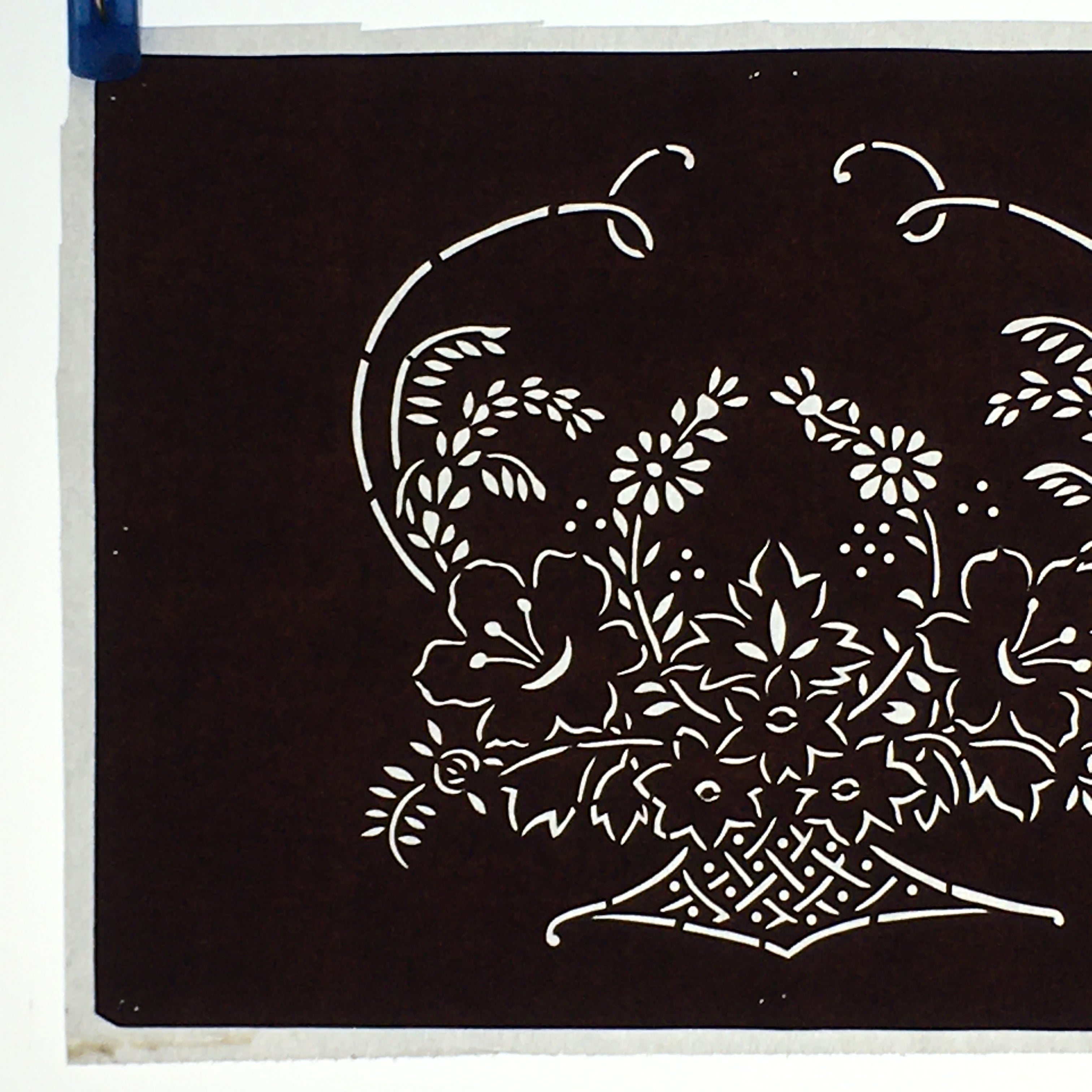Japanese Antique Ise Katagami Paper Kimono Stencil Edo Flowers Design A568
