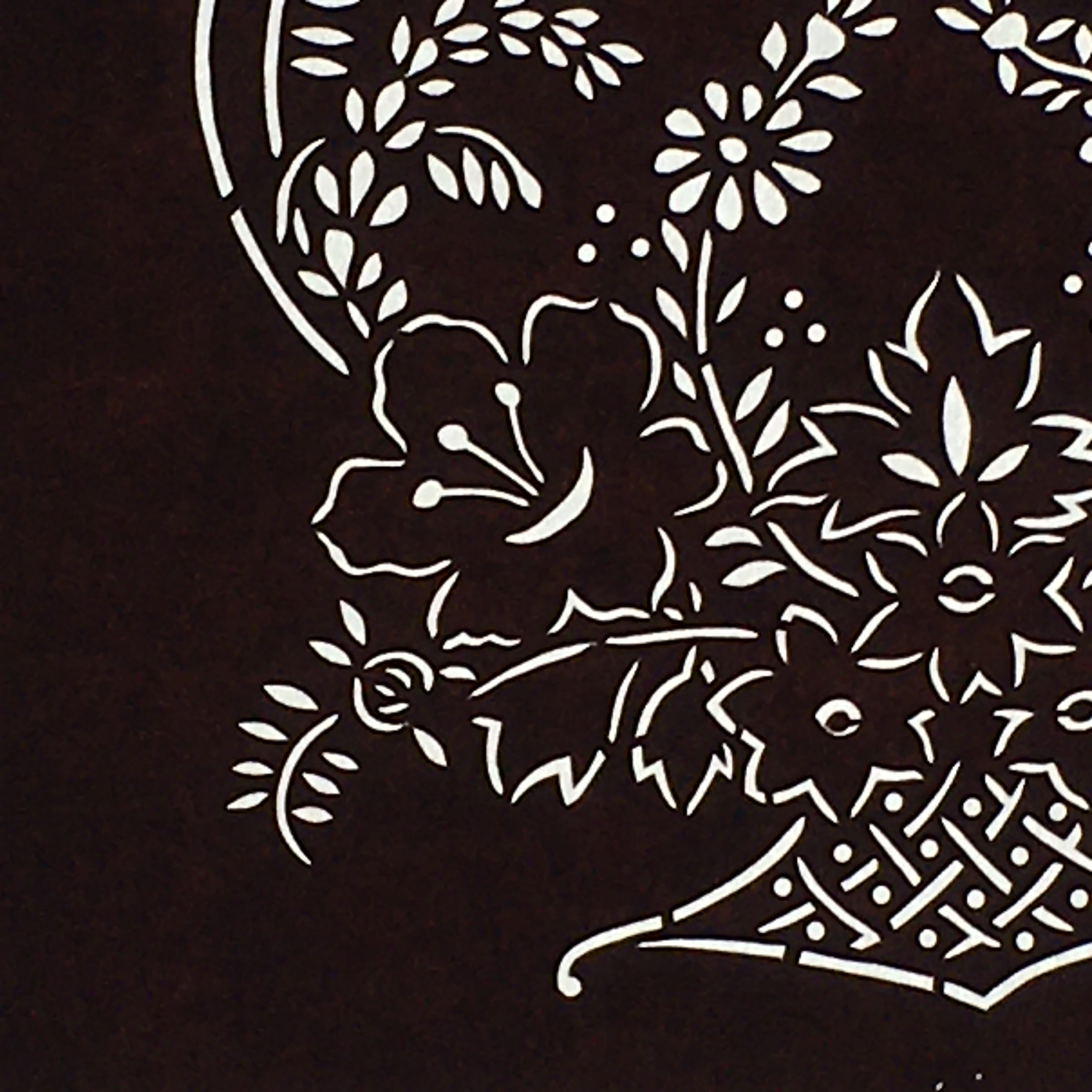 Japanese Antique Ise Katagami Paper Kimono Stencil Edo Flowers Design A568