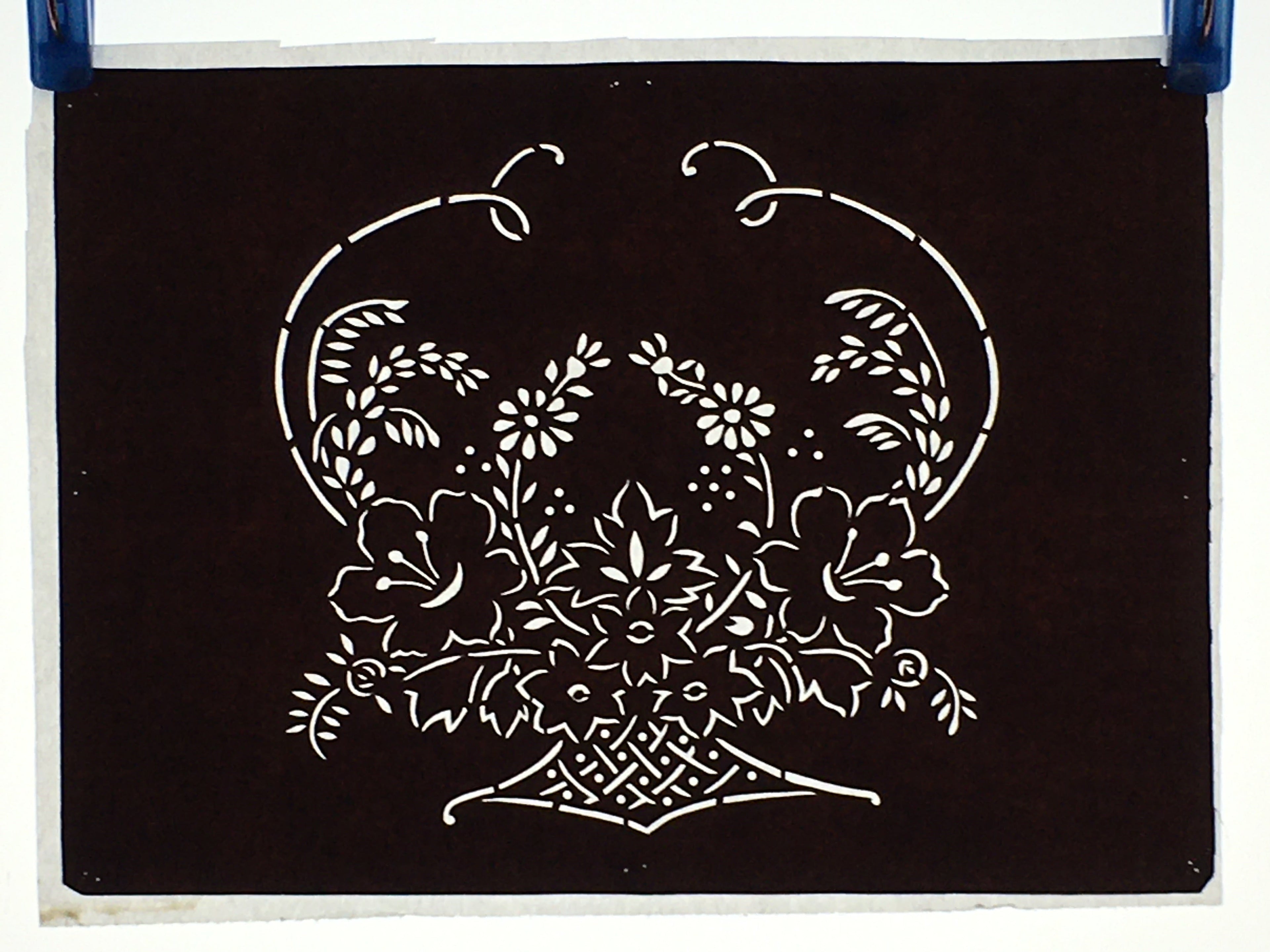 Japanese Antique Ise Katagami Paper Kimono Stencil Edo Flowers Design A568