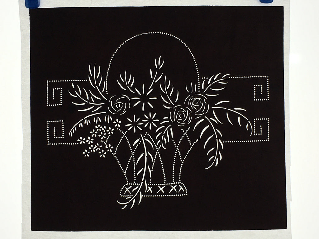 Japanese Antique Ise Katagami Paper Kimono Stencil Edo Flowers Design A569
