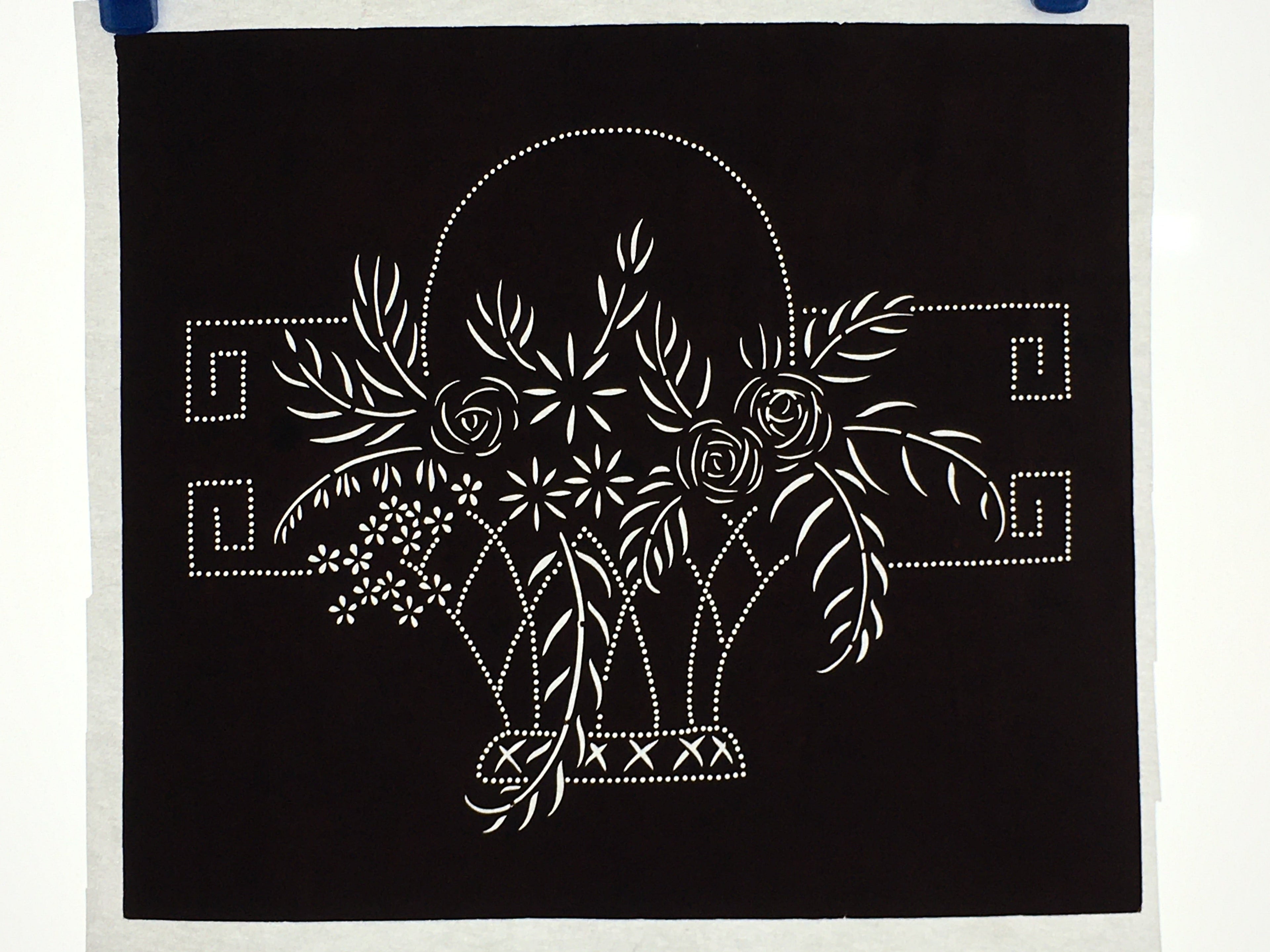 Japanese Antique Ise Katagami Paper Kimono Stencil Edo Flowers Design A569