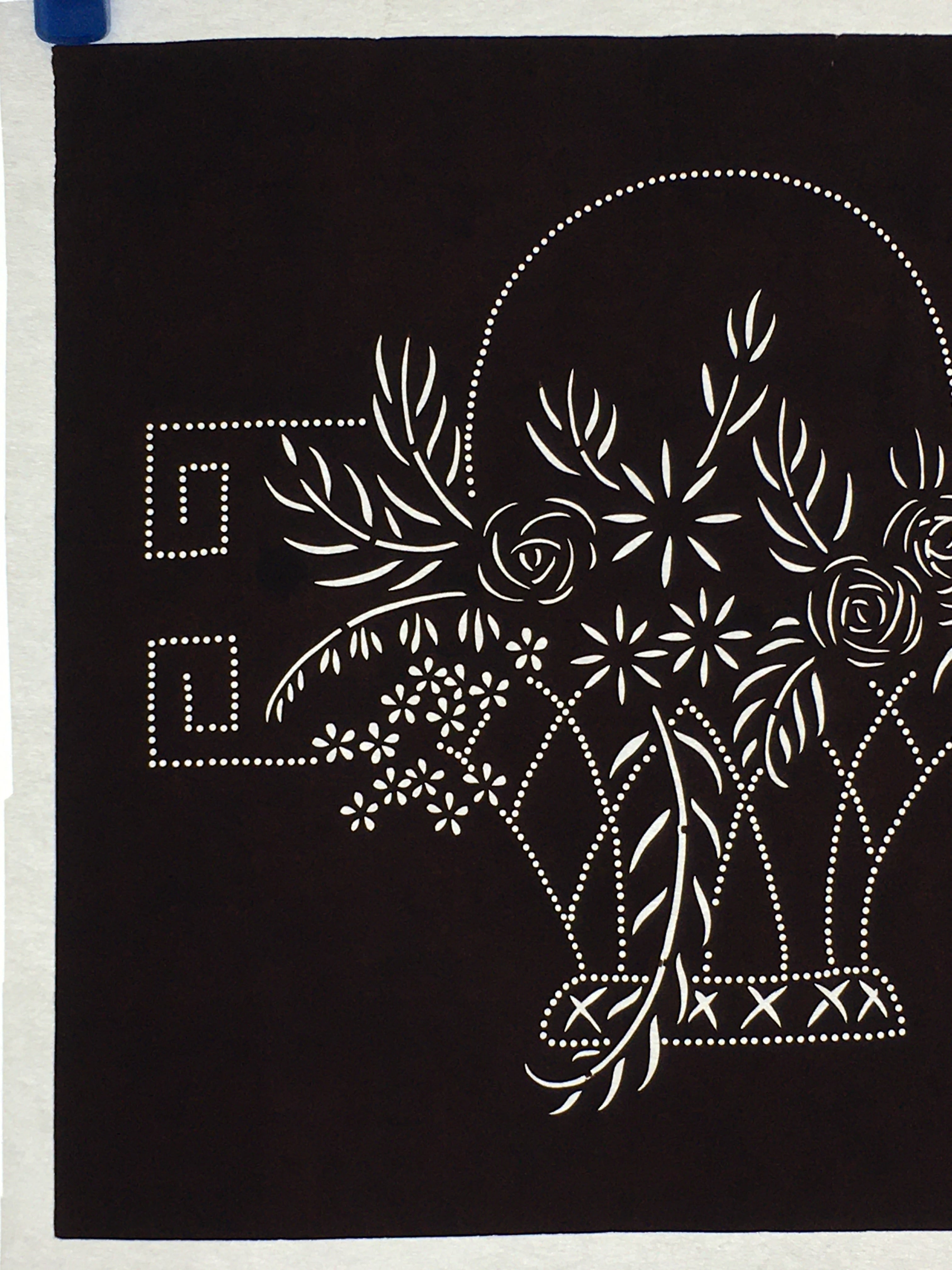 Japanese Antique Ise Katagami Paper Kimono Stencil Edo Flowers Design A569