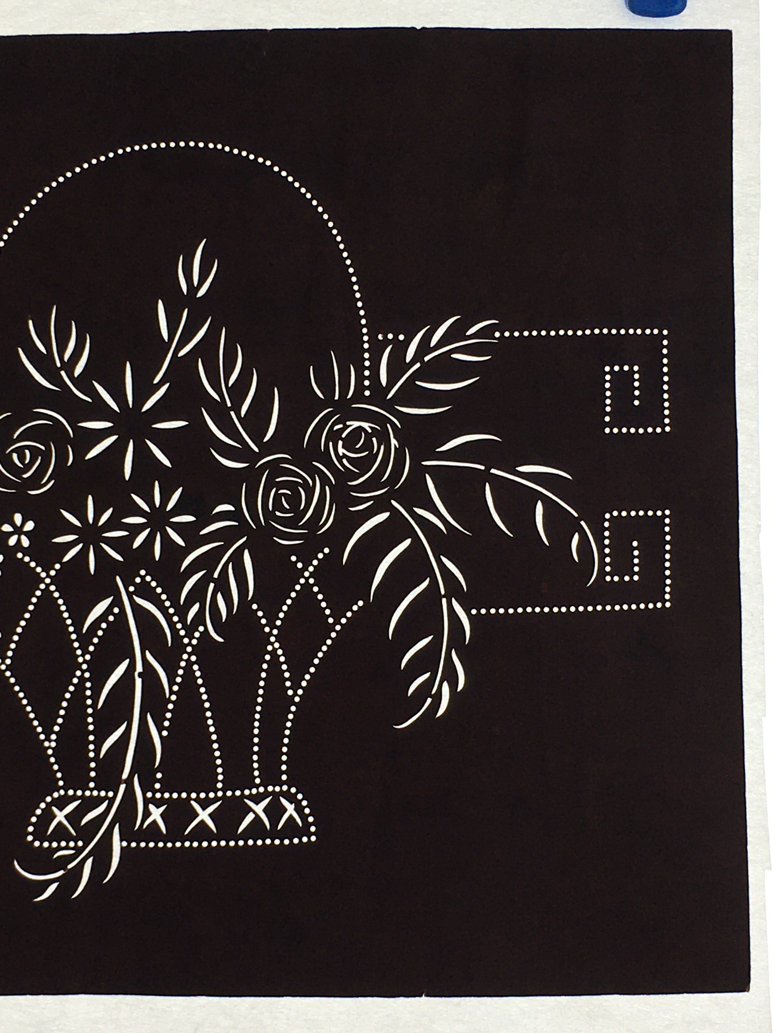 Japanese Antique Ise Katagami Paper Kimono Stencil Edo Flowers Design A569
