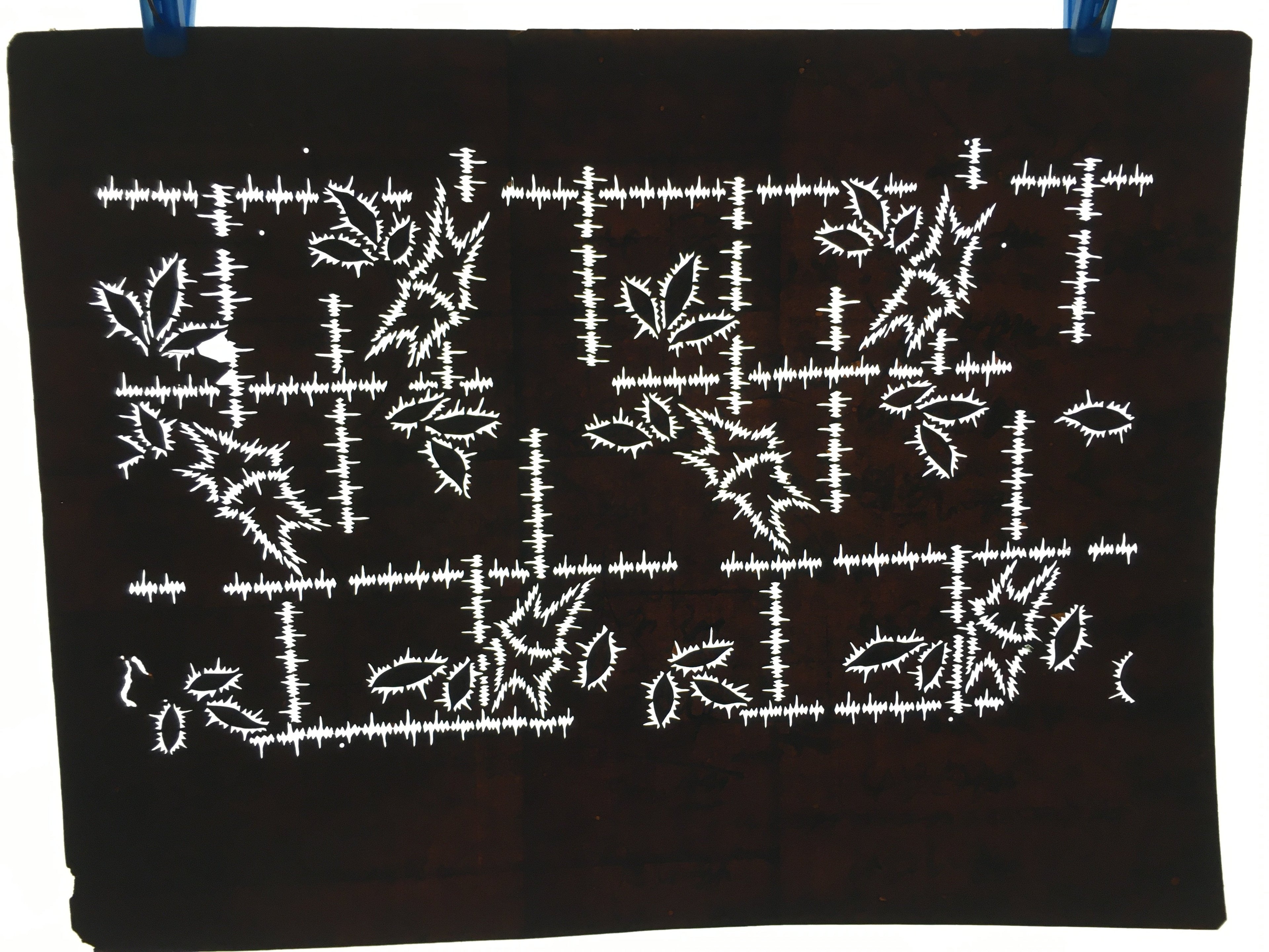 Japanese Antique Ise Katagami Paper Kimono Stencil Edo Leaf Pattern A505