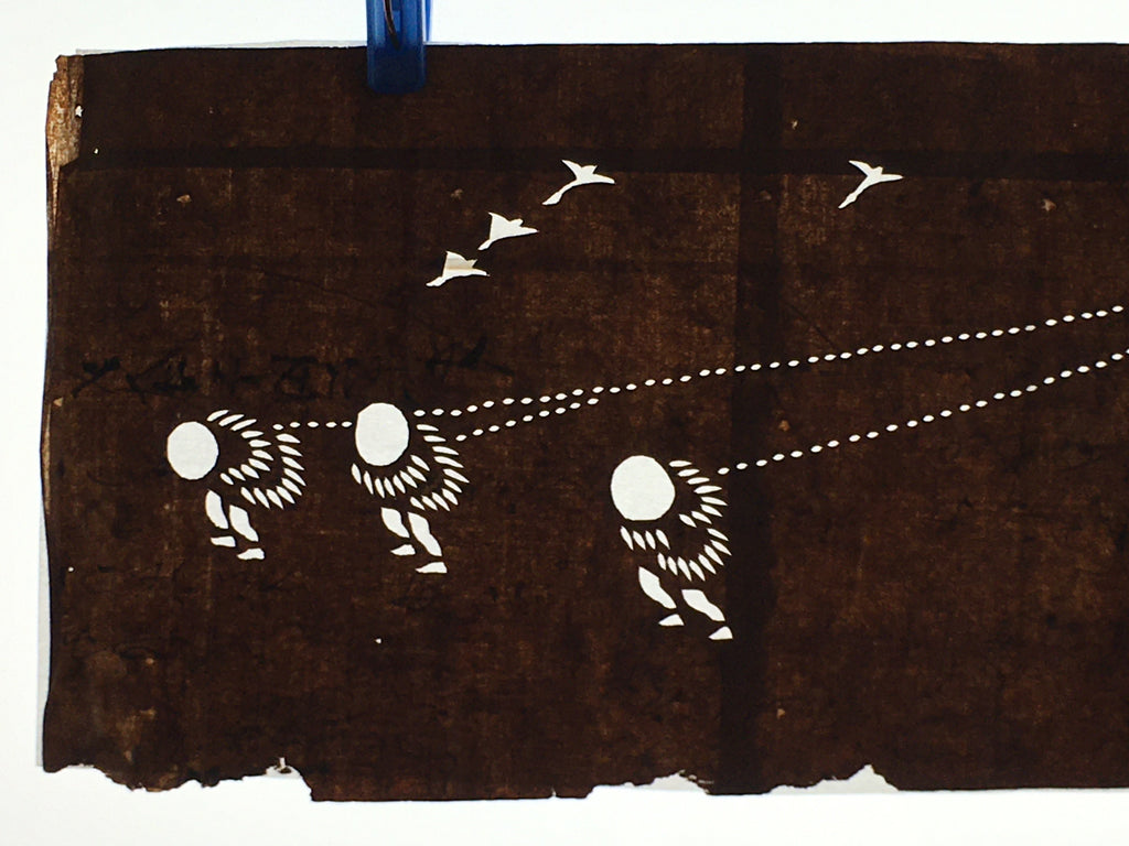 Japanese Antique Ise Katagami Paper Kimono Stencil Edo Traditional Fishing A564