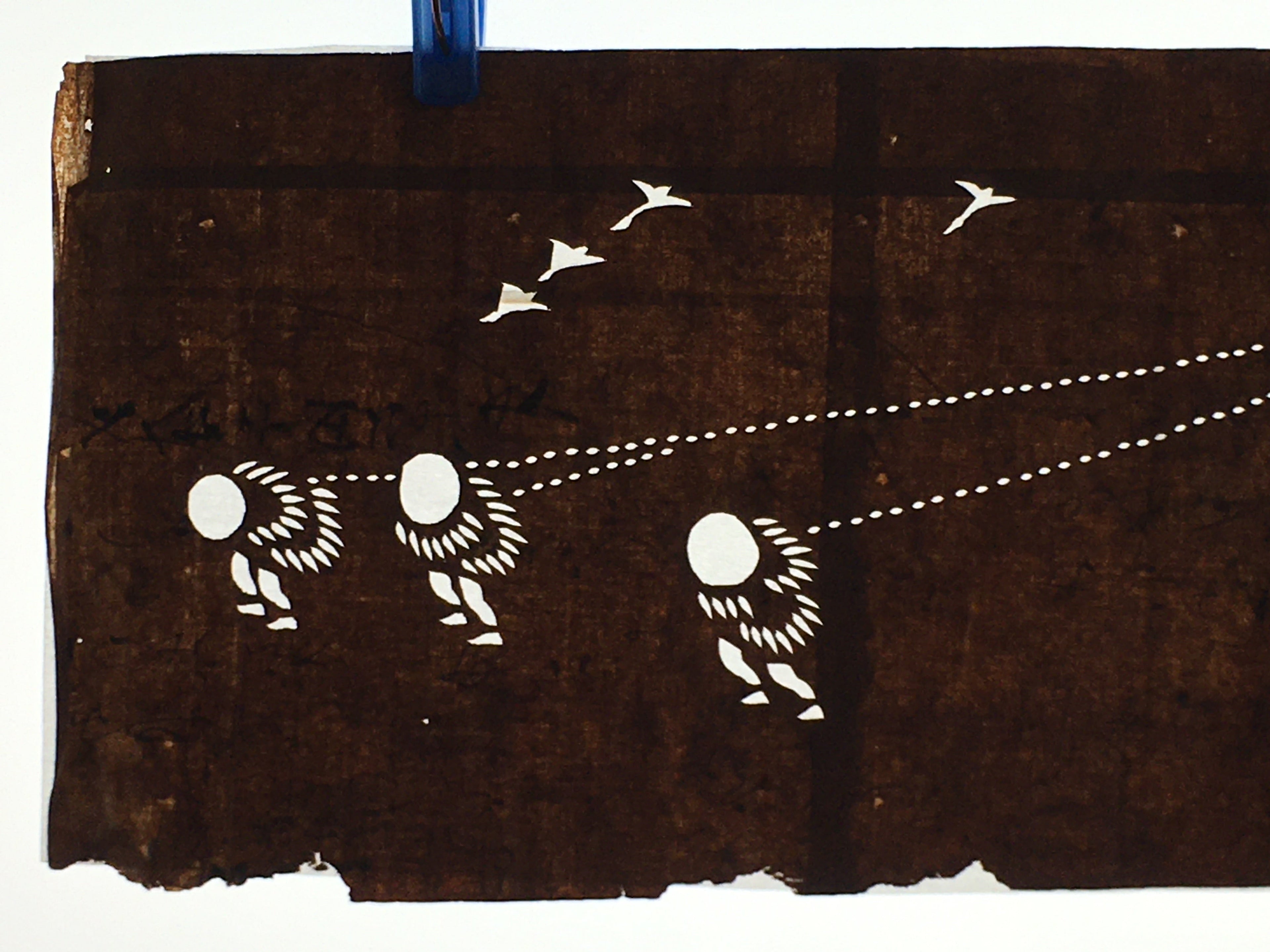Japanese Antique Ise Katagami Paper Kimono Stencil Edo Traditional Fishing A564