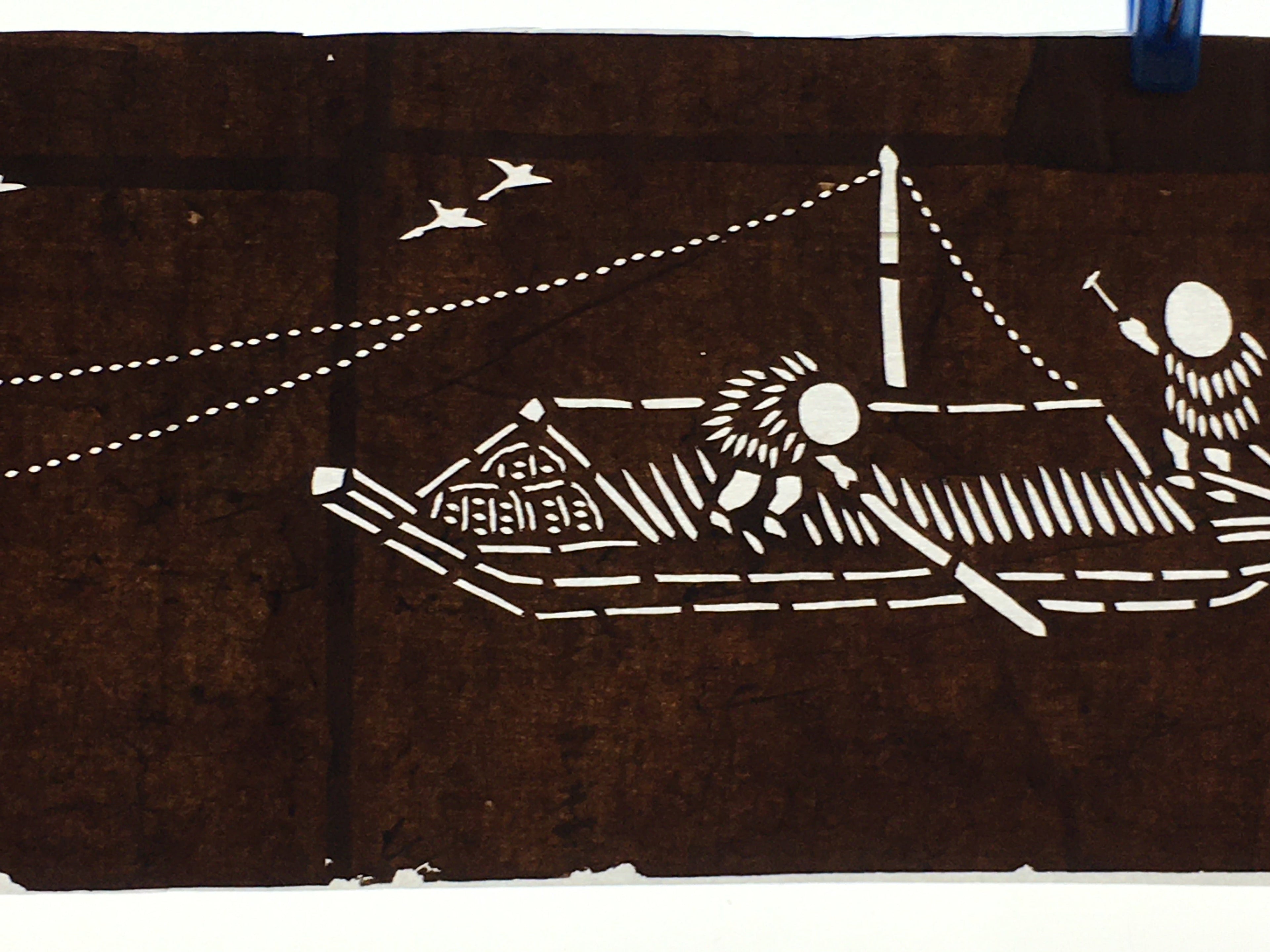Japanese Antique Ise Katagami Paper Kimono Stencil Edo Traditional Fishing A564