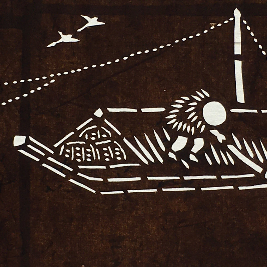 Japanese Antique Ise Katagami Paper Kimono Stencil Edo Traditional Fishing A564