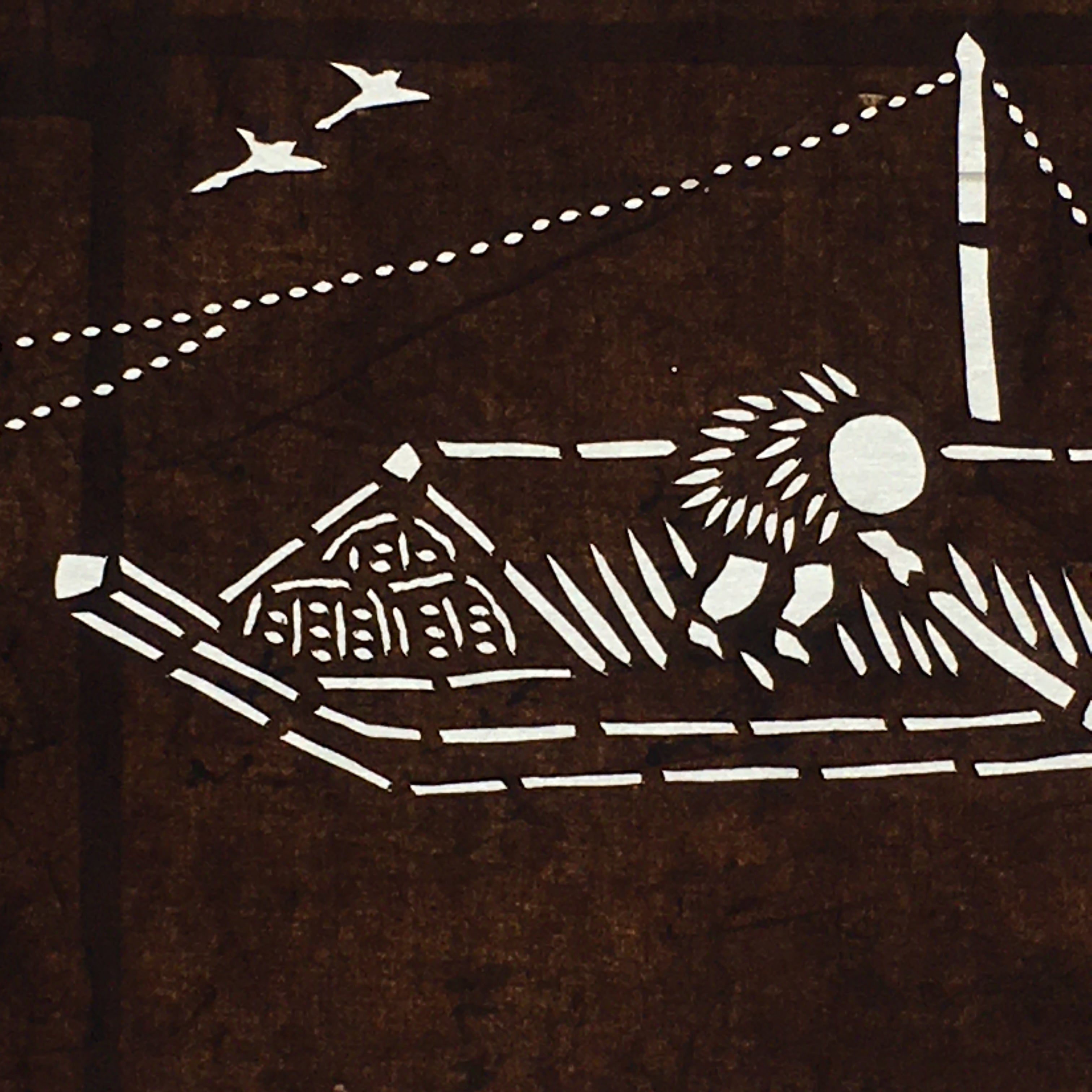 Japanese Antique Ise Katagami Paper Kimono Stencil Edo Traditional Fishing A564