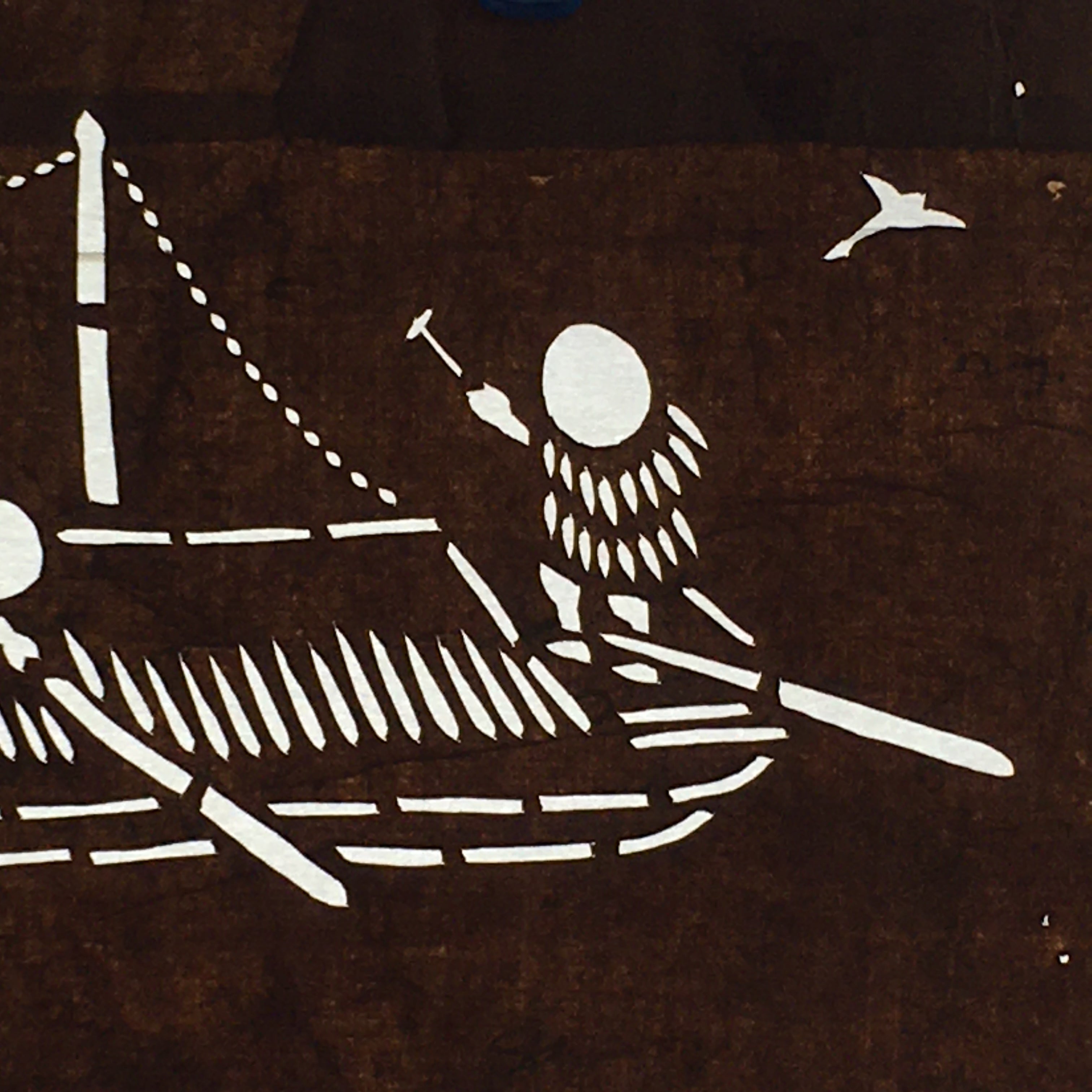 Japanese Antique Ise Katagami Paper Kimono Stencil Edo Traditional Fishing A564