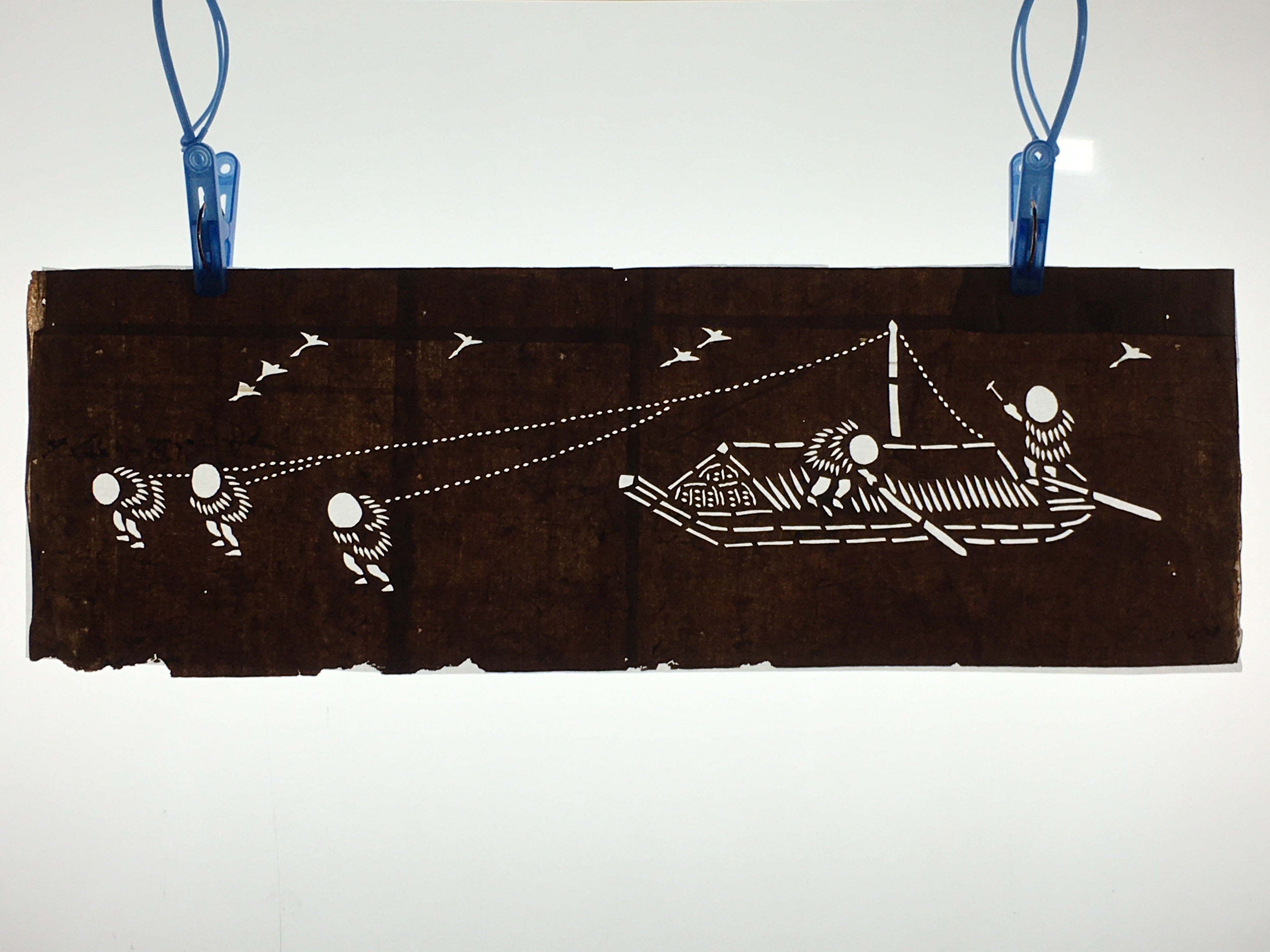 Japanese Antique Ise Katagami Paper Kimono Stencil Edo Traditional Fishing A564