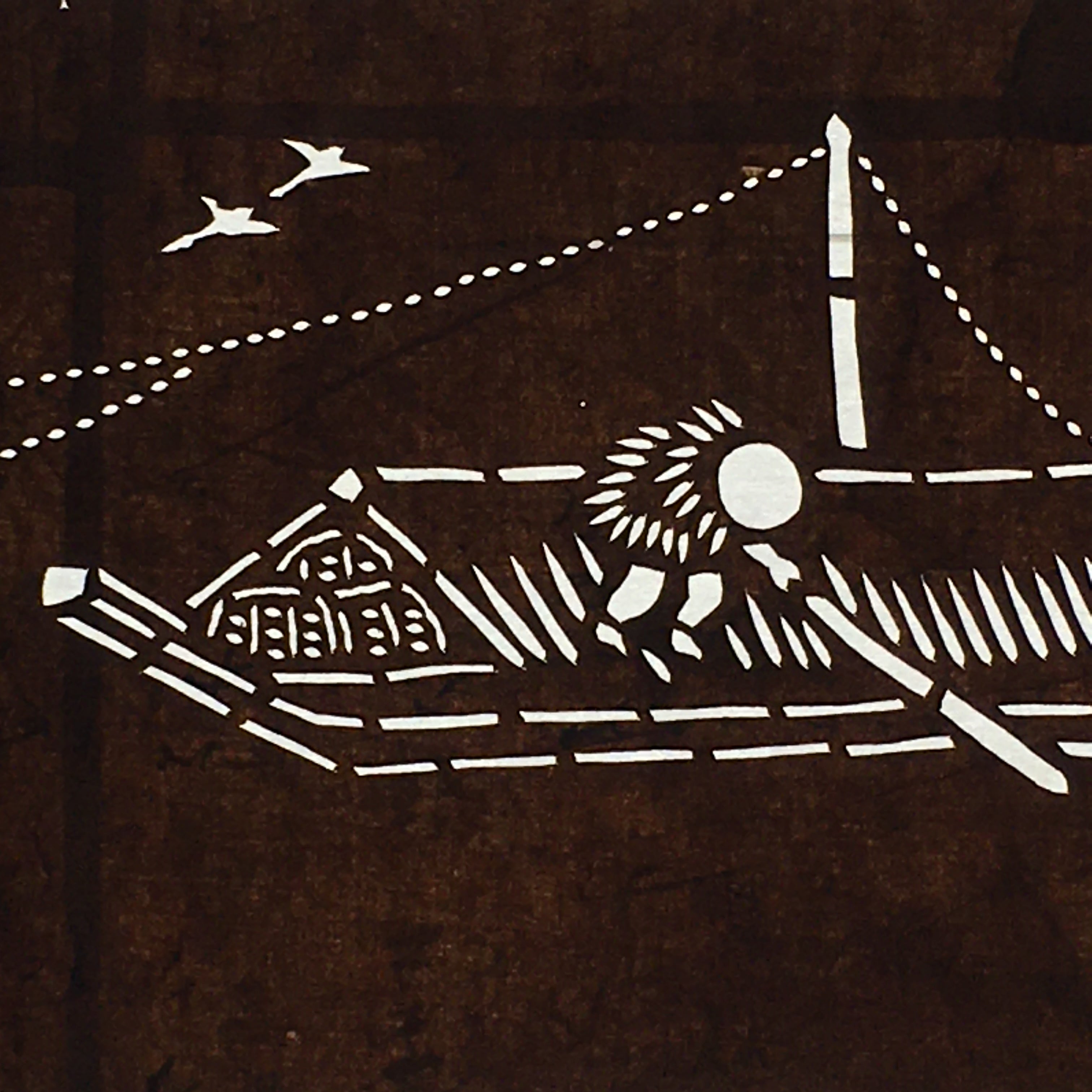 Japanese Antique Ise Katagami Paper Kimono Stencil Edo Traditional Fishing A564